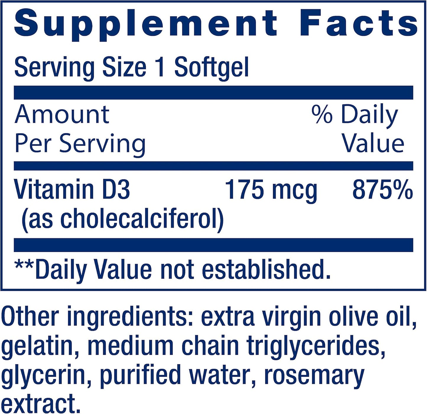 Life Extension Vitamin D3 175 mcg (7000 IU), 60 softgels