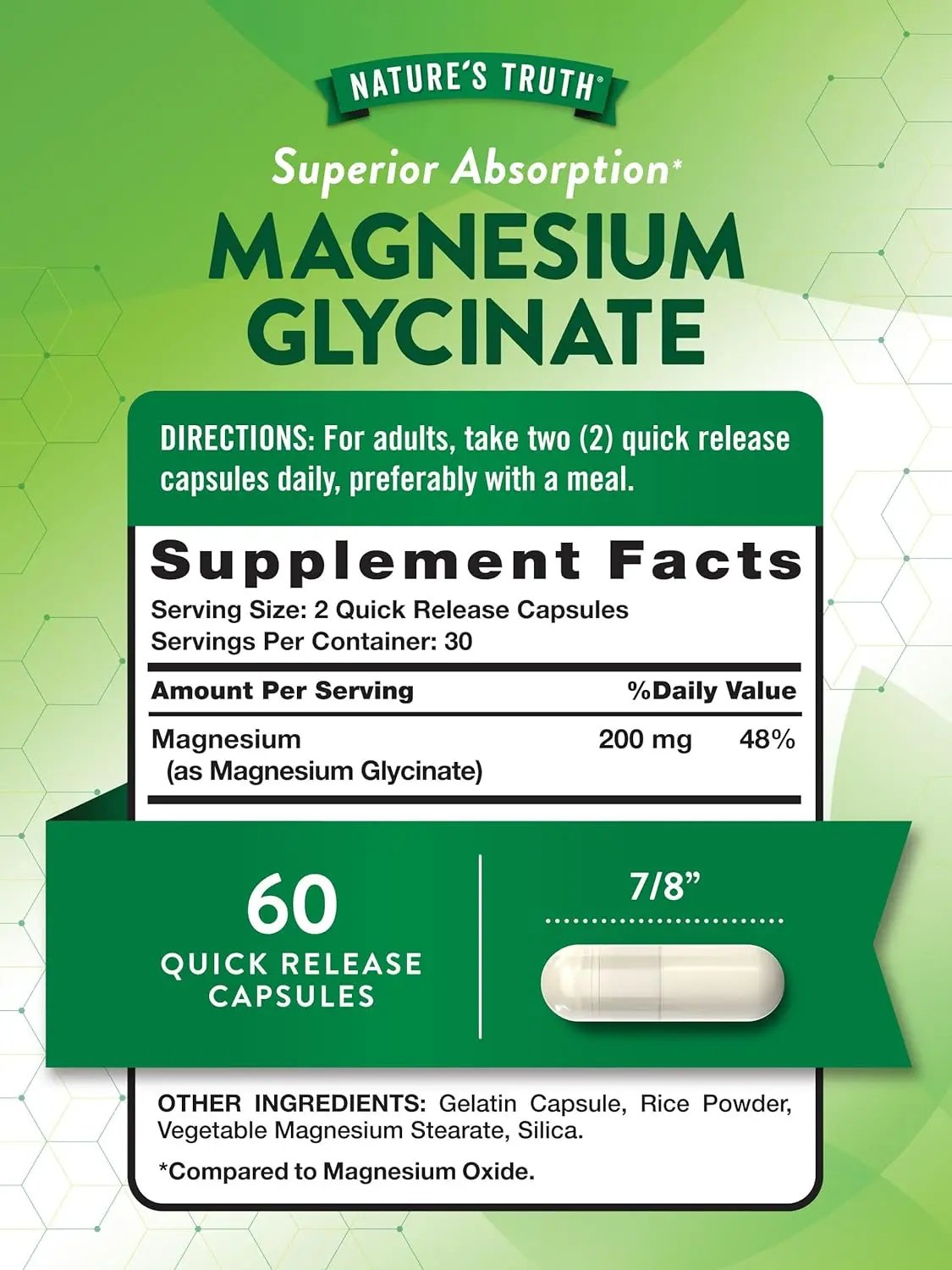 Nature's Truth Magnesium Glycinate Capsules | 200mg | 60 Count | Non-GMO, Gluten Free Supplement Nature's Truth