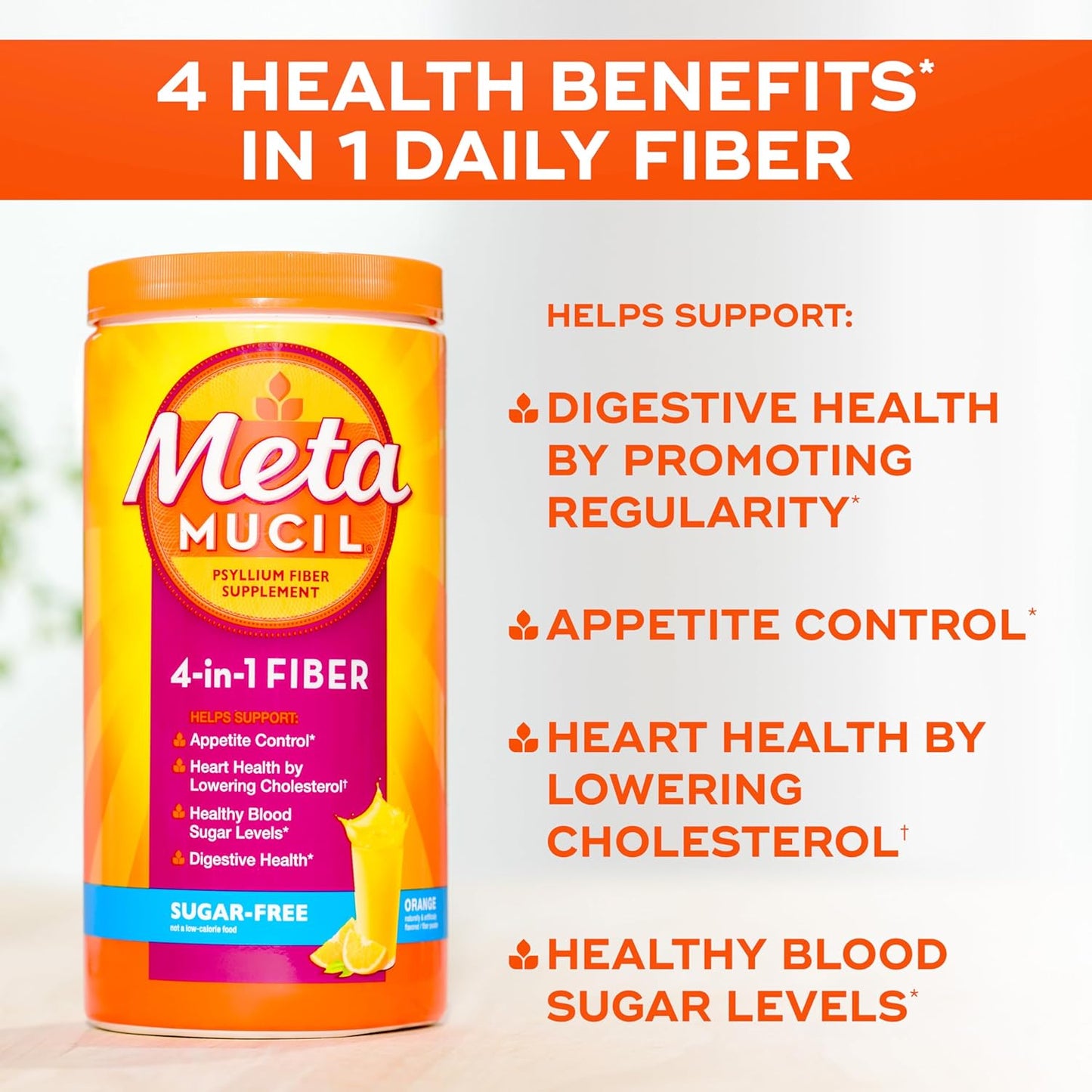 Metamucil 4 in 1 Daily Fiber Supplement Powder, Fiber Powder for Digestive Health and Regularity, 180 teaspoons