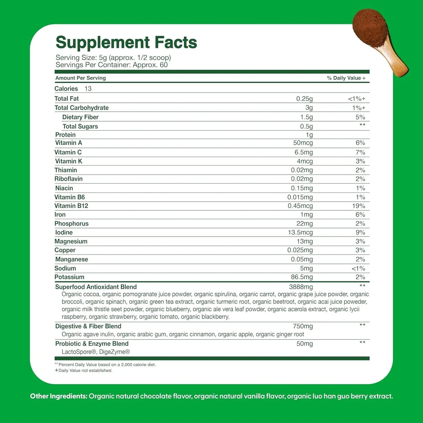 Feel Great USDA Organic Super Greens for Kids | Vegan Chocolate Greens Powder with Veggie Powder for Kids | Superfood Powder with Probiotics & Digestive Enzymes for Digestive Health | 2 Month Supply Feel Great 365