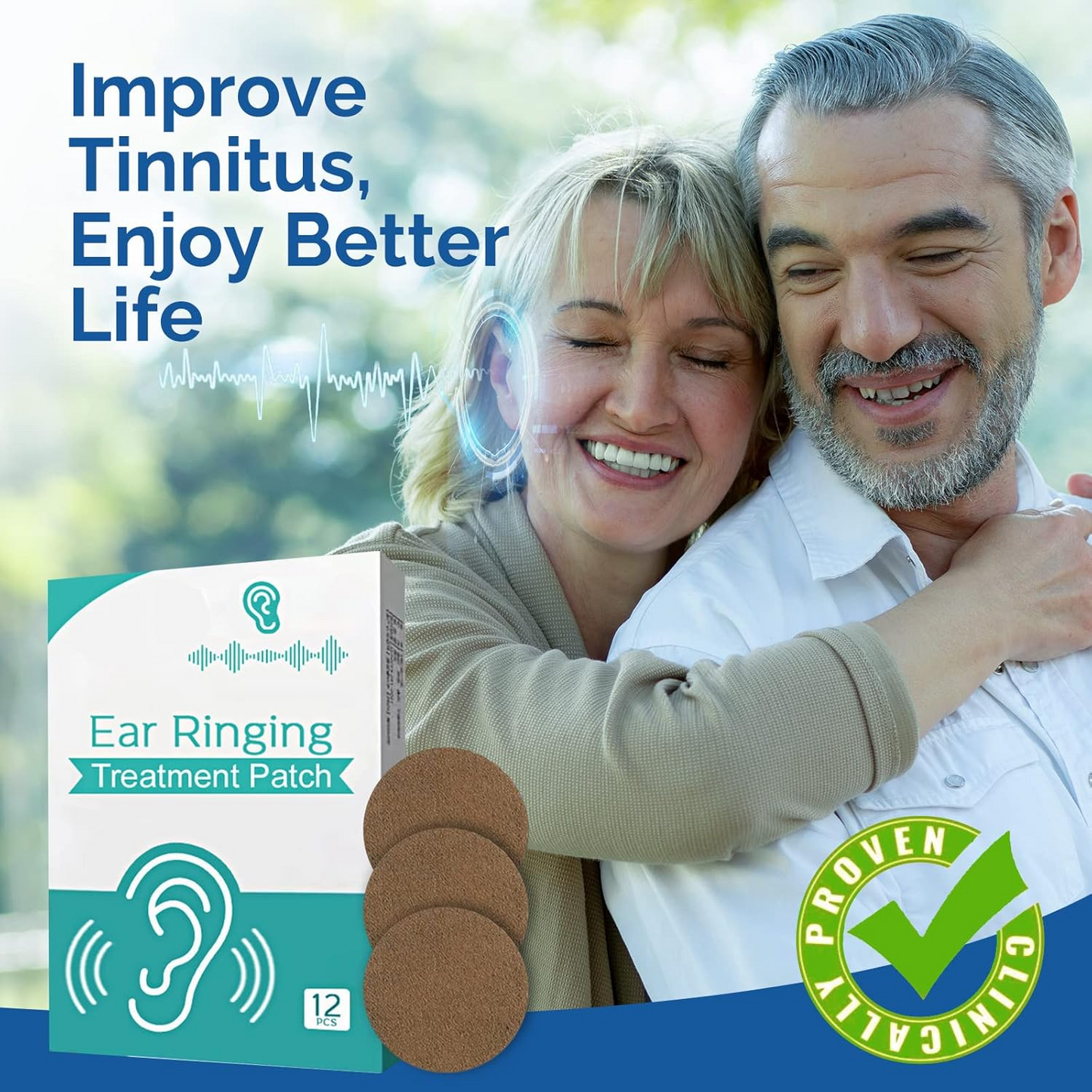 Tinnitus Relief Patches, Tinnitus Relief for Ringing Ears, Natural Herbal Formulation Tinnitus Treatment Patches for Hearing Loss & Eār_āche Relieves, Improves Hearing & Boost Blood, 12 PCS