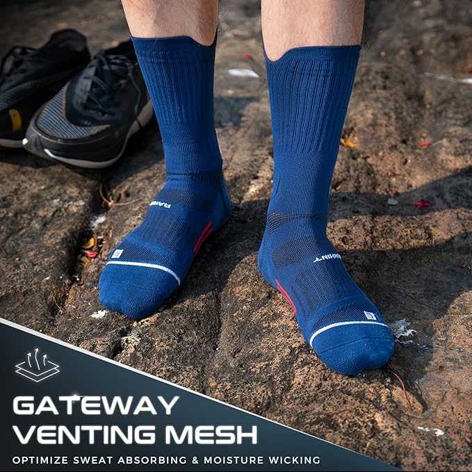 Coolmax Compression Running Socks 3 Pairs, Cushion Crew Socks, Anti-Blister Moisture Wicking Athletic Hiking Socks
