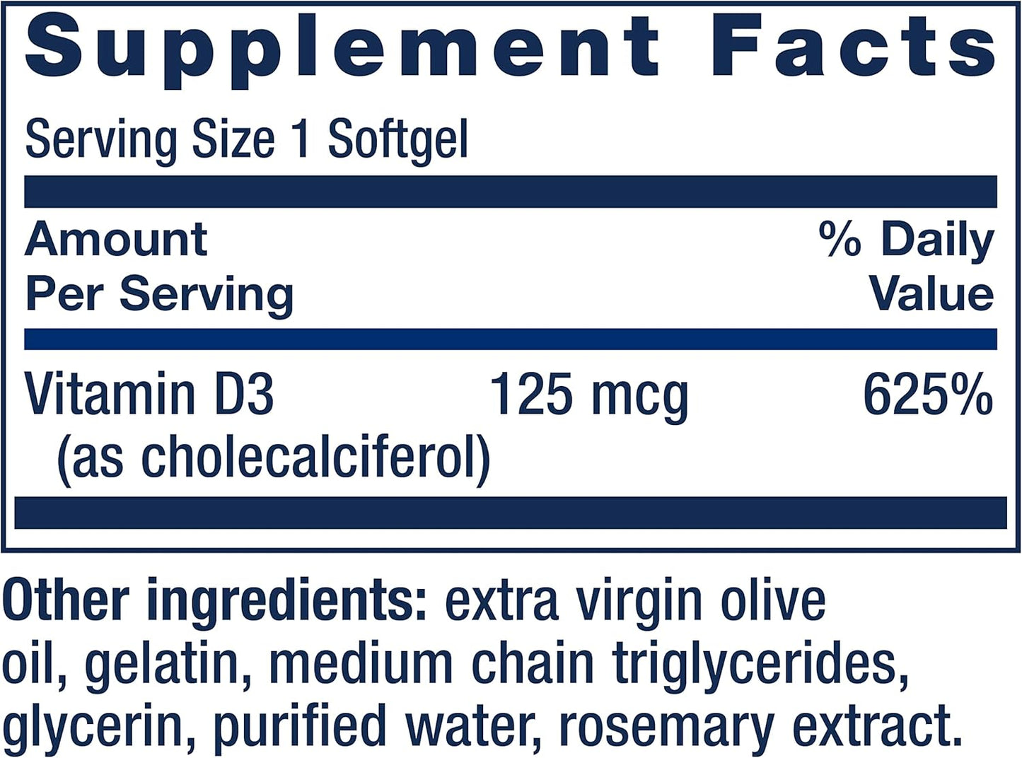 Life Extension Vitamin D3 125 mcg (5000 IU) – 60 Softgels