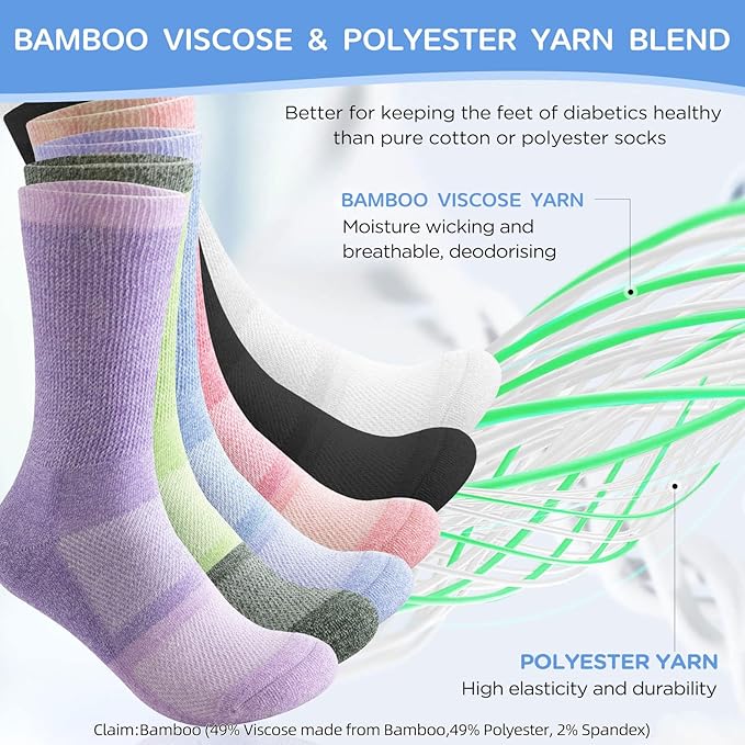Bulinlulu Diabetic Socks with Grippers for Women&Men-6 Pairs Bamboo Non Binding Diabetic Ankle Socks,Extra Wide Non Skid Stretchy Loose Top Socks with...