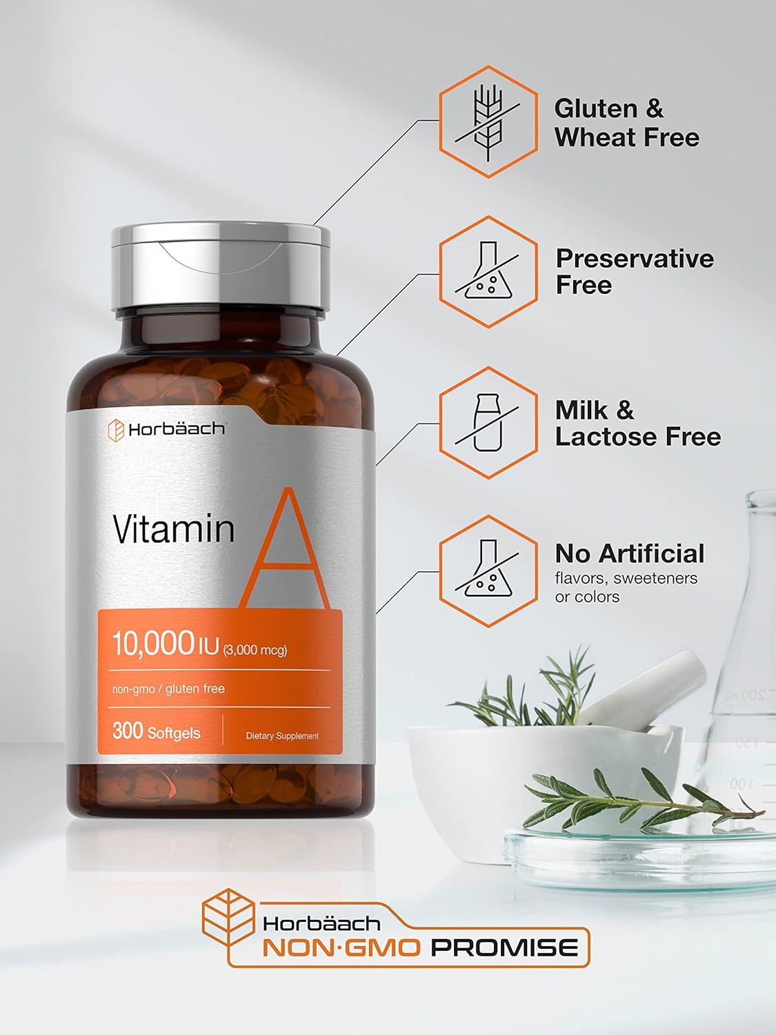 Horbaach Vitamin A 10000 IU Softgels | 300 Count | Non-GMO, Gluten Free Supplement | by Horbaach