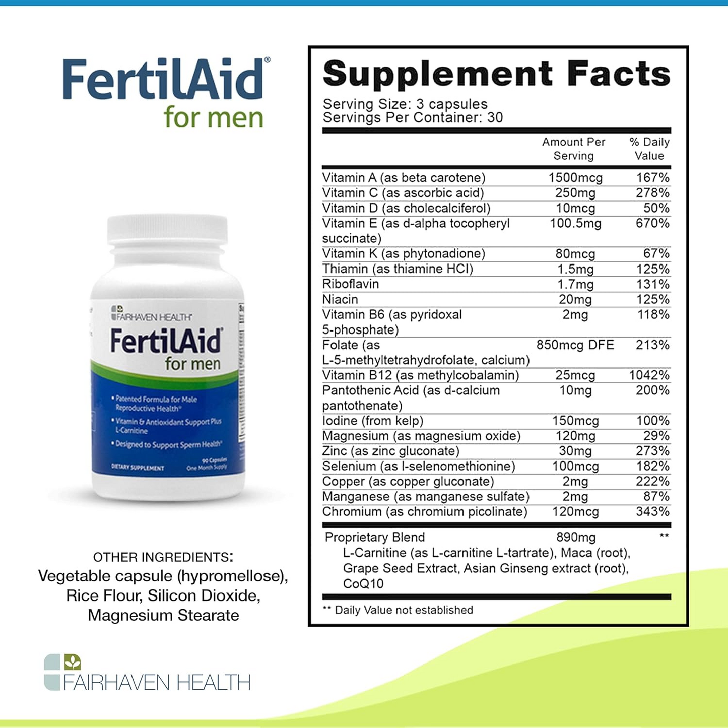 Fairhaven Health FertilAid for Men Prenatal Male Fertility Supplement - Count and Motility Support Pre-Conception for Him - 90 Capsules Fairhaven Health