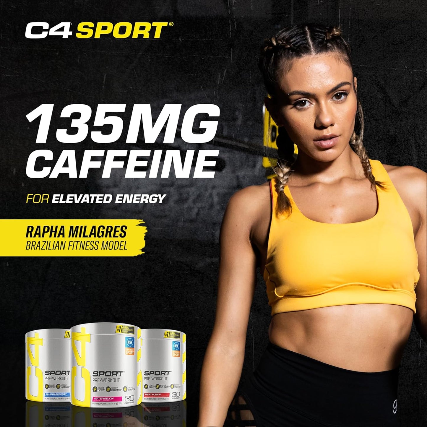 C4 Sport Pre Workout Powder Blue Raspberry - Pre Workout Energy with 3g Creatine Monohydrate + 135mg Caffeine and Beta-Alanine Performance Blend - NSF Certified for Sport | 30 Servings