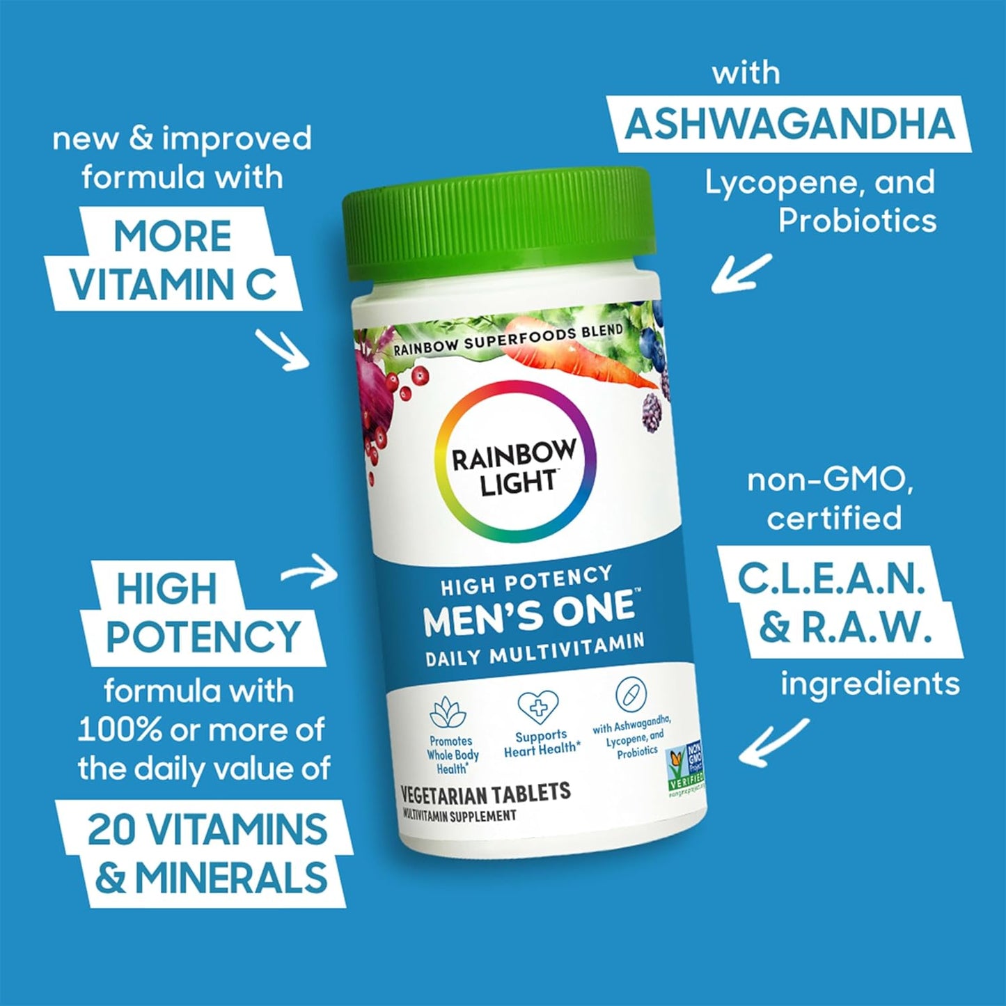 Rainbow Light Multivitamin for Men, Vitamin C, D & Zinc, Probiotics, Men's 'High Potency Immune Support, Non-GMO (60 ct.)