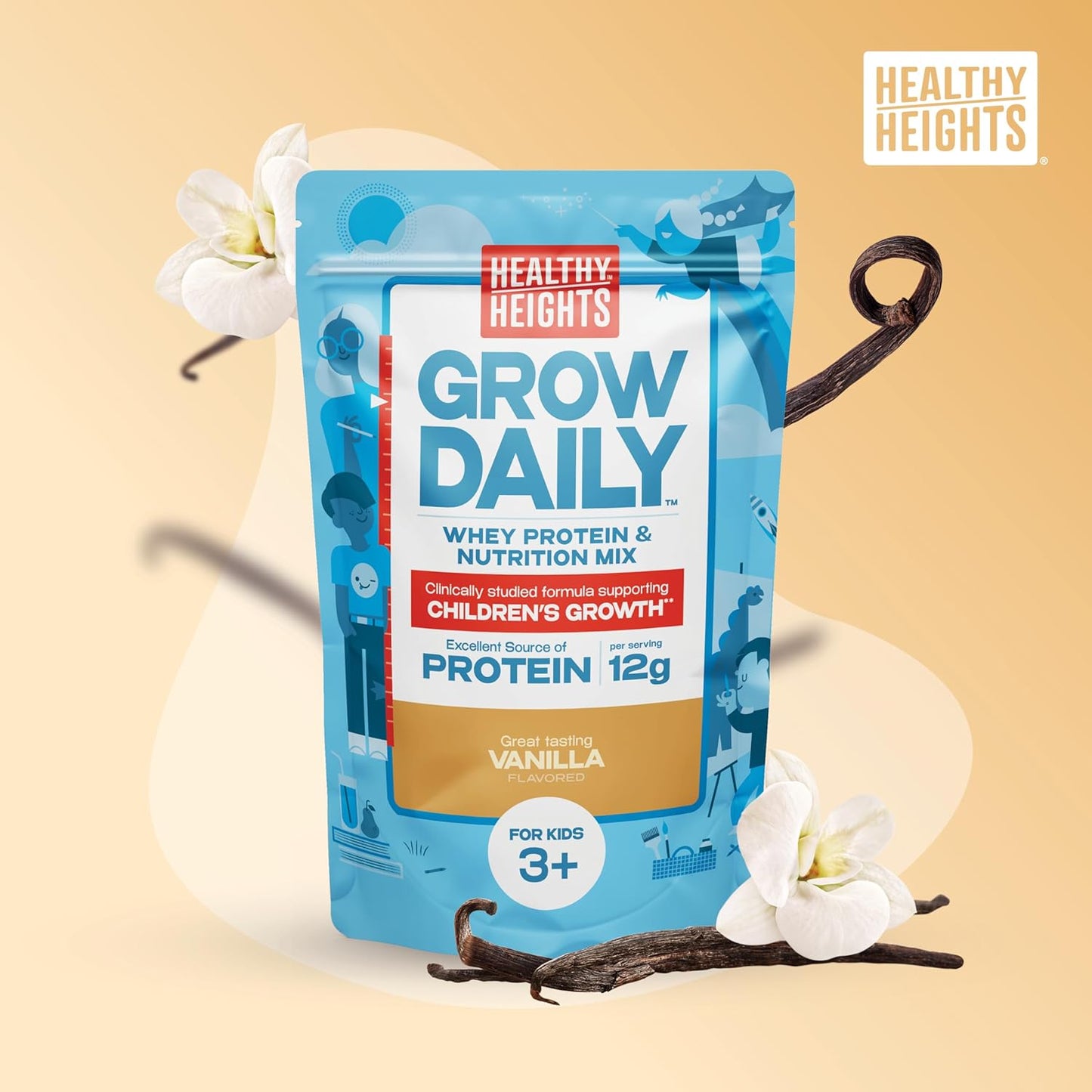 Healthy Height Grow Daily 3 Protein Powder (Vanilla) - Developed by Pediatricians - High in Protein Nutritional Shake - Contains Key Vitamins & Minerals