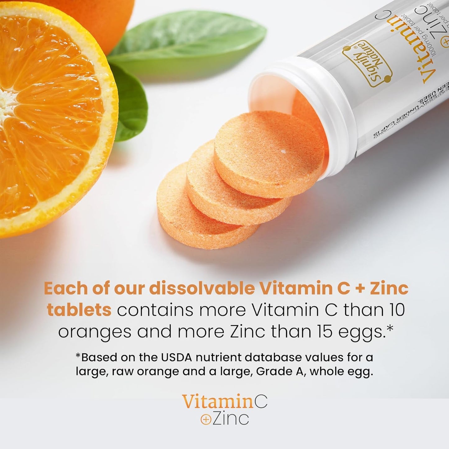 Signify Nature Vitamin C 1000mg Immunity Booster Vitamin C with Zinc, Sugar Free Effervescent Tablets, Antioxidant, Immune Support - 80 Day Supply