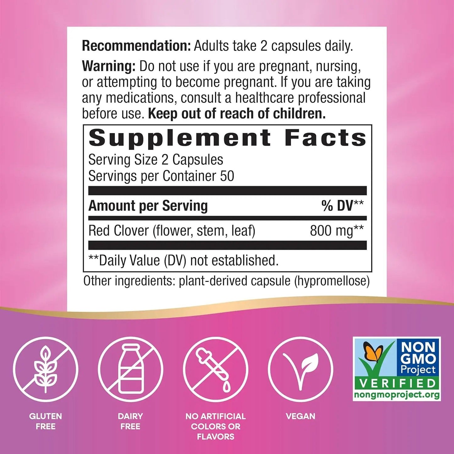 Nature's Way Red Clover Blossom / Herb, 800 mg per serving, 100 Capsules Nature's Way