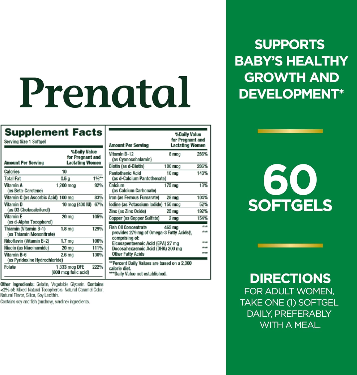 Nature's Bounty Prenatal Multivitamin, with 200mg DHA, 60 Softgels