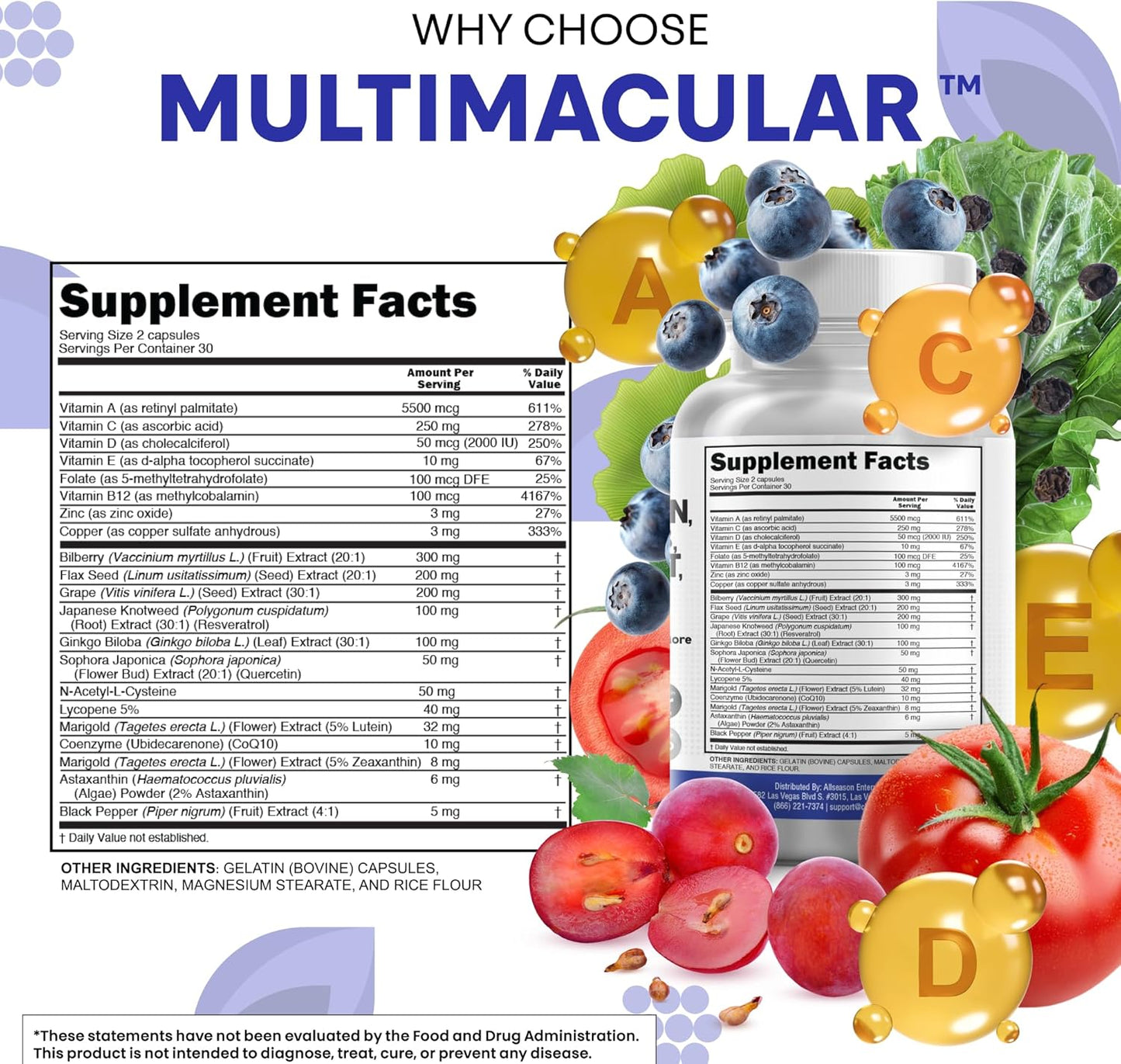 Clean Nutra All-in-1 Eye Vitamins Supplements, 60 Capsules
