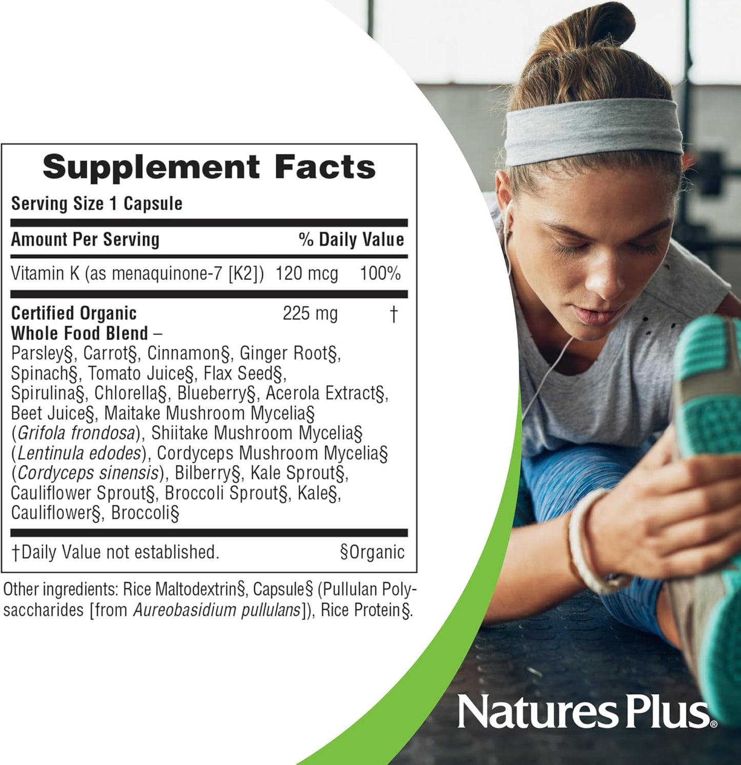 Source of Life Garden Certified Organic Vitamin K2-120 mcg, 60 Vegan Capsules - Bone Health Supplement - with Natural Whole Food Enzymes - Vegetarian, Gluten-Free - 60 Servings