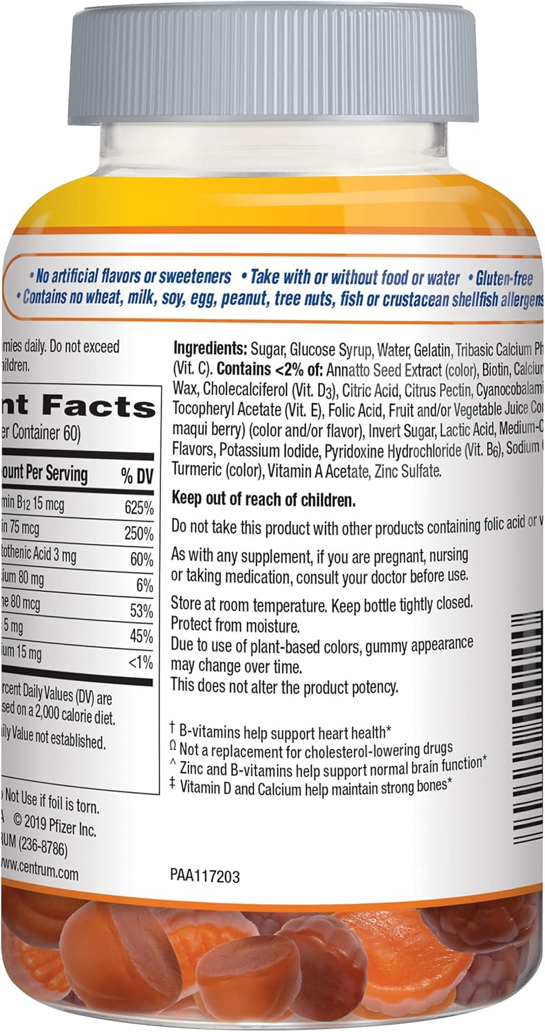 Centrum Multivitamin Gummy for Adults 50 Plus, Assorted Flavor, Fruit, 120 Count Centrum