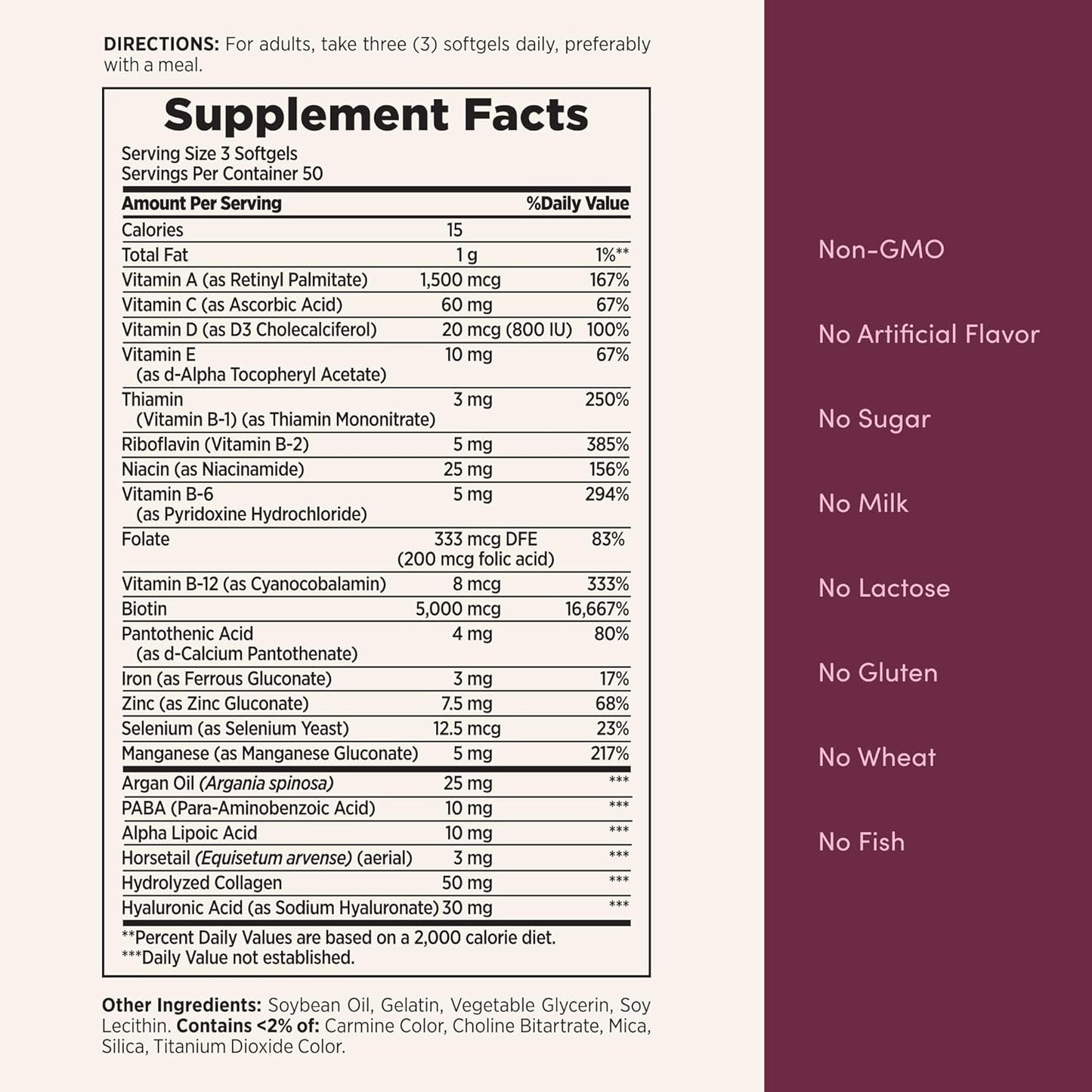Nature's Bounty Optimal Solutions Advanced Hair, Skin and Nail Biotin & Vitamins A, C, & E, 150 Softgels