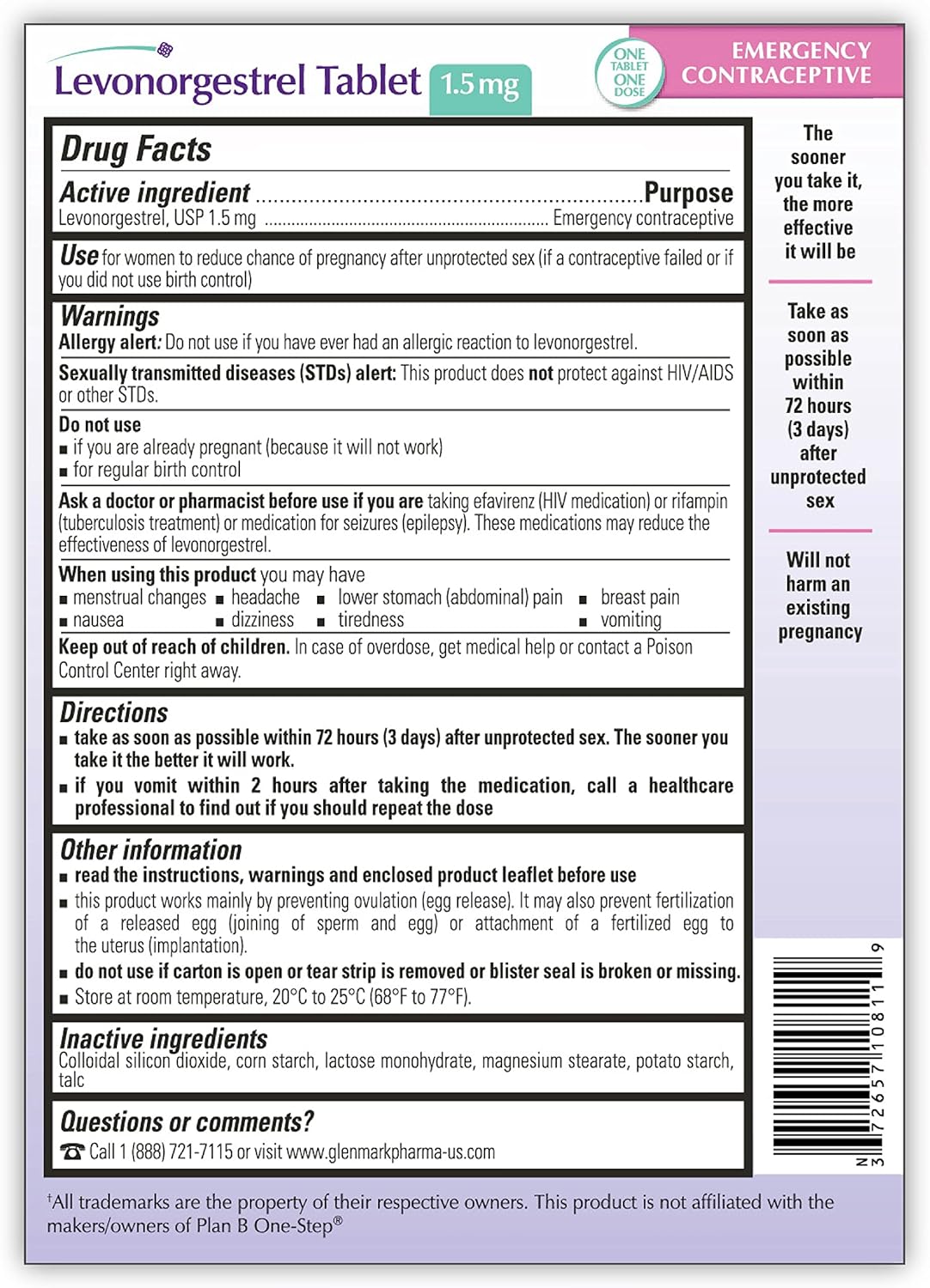 Levonorgestrel 1.5mg Emergency Contraception Tablet for Women