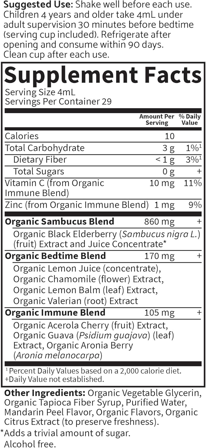 Garden of Life Organics Elderberry Immune Support for Kids with Zinc, Vitamin C - Kids Elderberry & Sleep Immune Syrup Liquid, Bedtime Herbs for Children, No Alcohol, No Added Sugar, 3.92 fl oz
