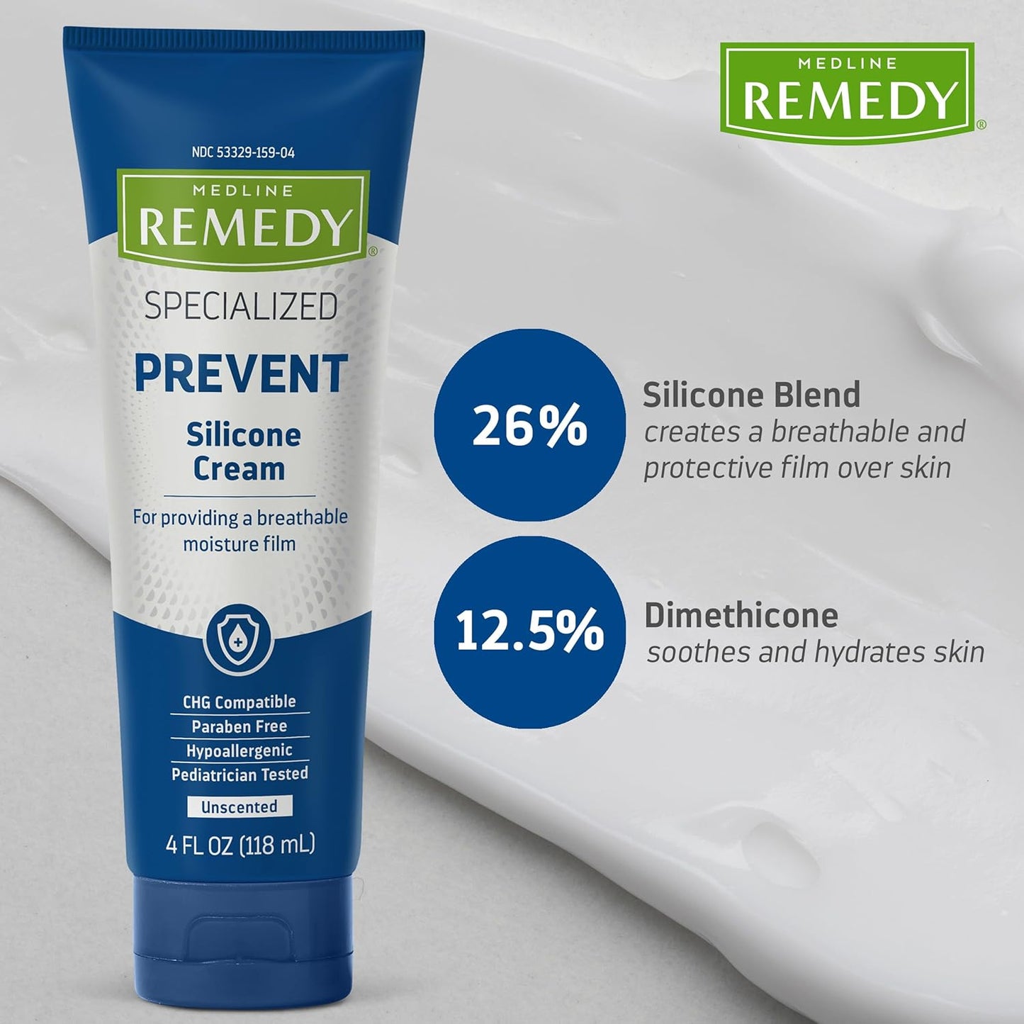 Medline Remedy Intensive Skin Therapy Hydraguard-D Silicone Barrier Cream, Nourishing and Soothing, 4 Ounce.