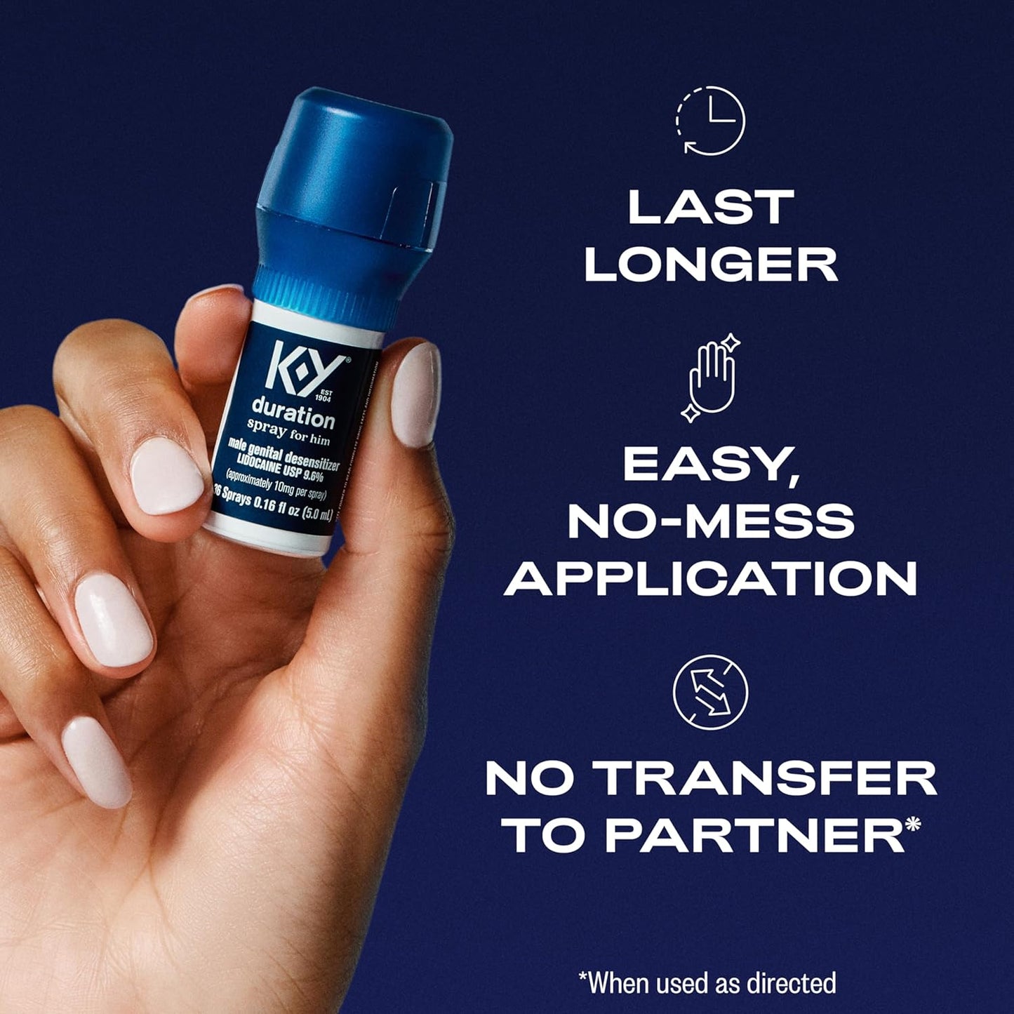 K-Y Duration Spray 0.16 fl oz, for Men, Adult Couples, Lidocaine Numbing Male Genital Desensitizer to Last Longer, Pleasure Enhancer, 36 Sprays, No Mess Easy Application