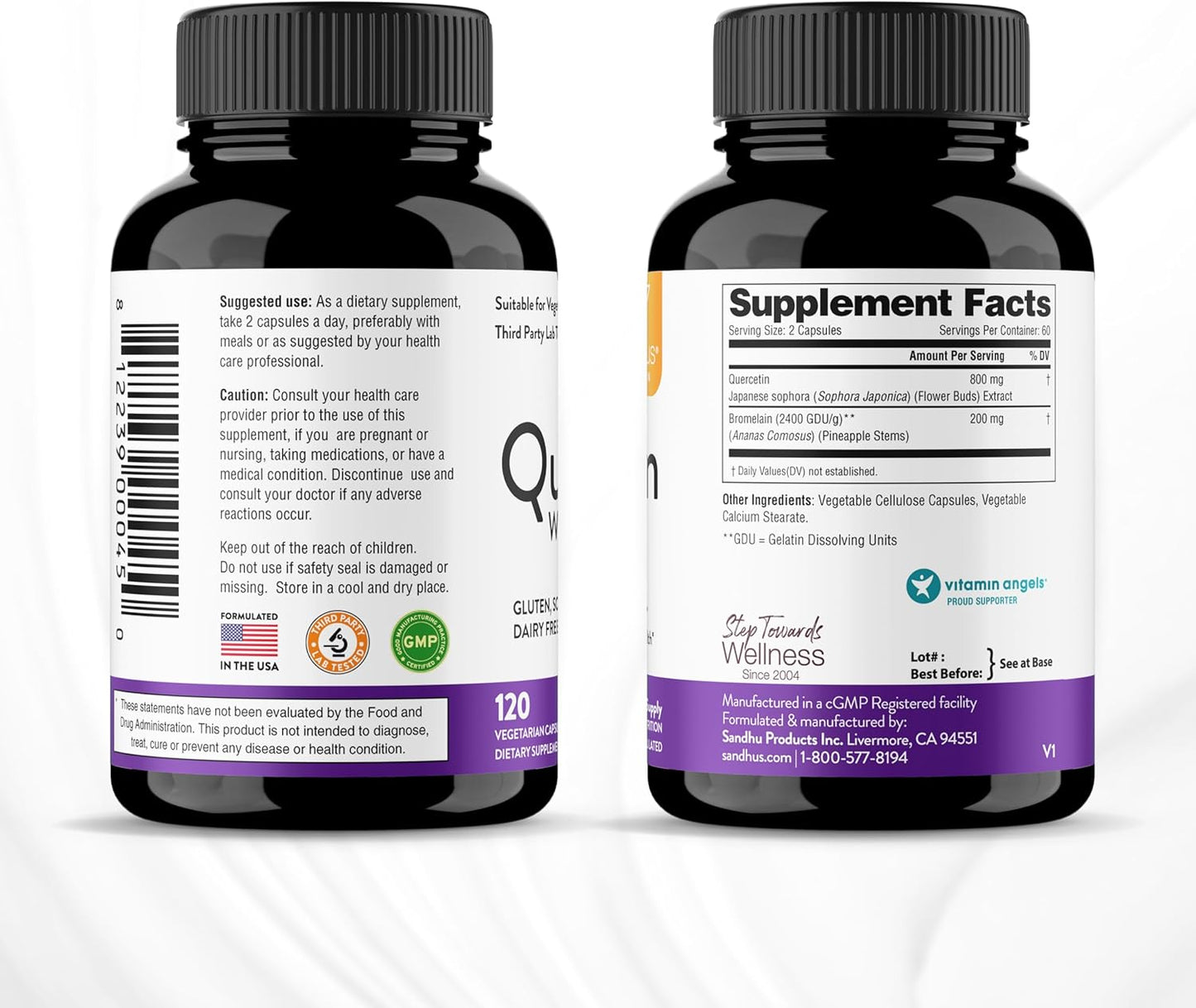 Sandhu's Quercetin with Bromelain 1000mg Per Serving 120 Count Vegetarian Capsules