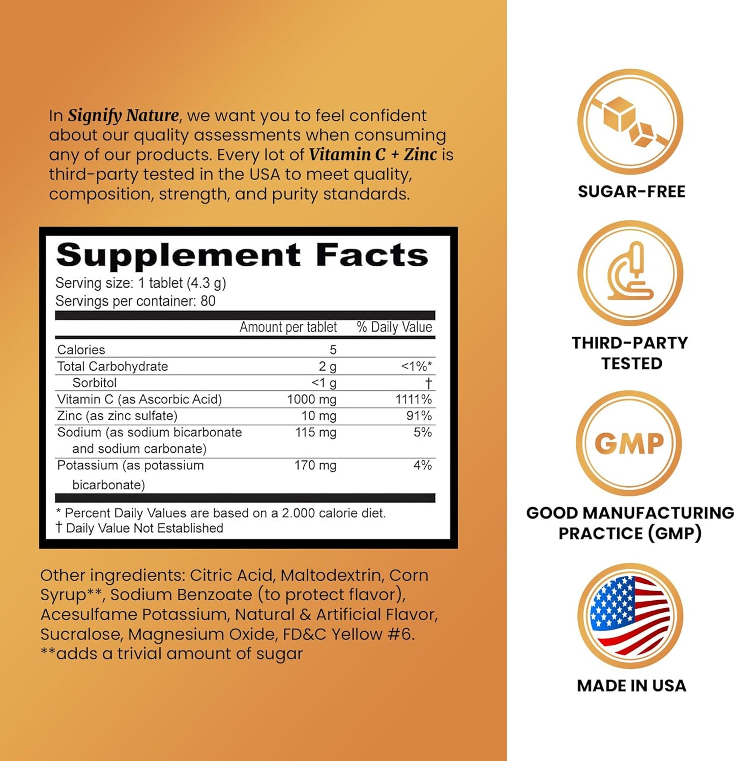 Signify Nature Vitamin C 1000mg Immunity Booster Vitamin C with Zinc, Sugar Free Effervescent Tablets, Antioxidant, Immune Support - 80 Day Supply