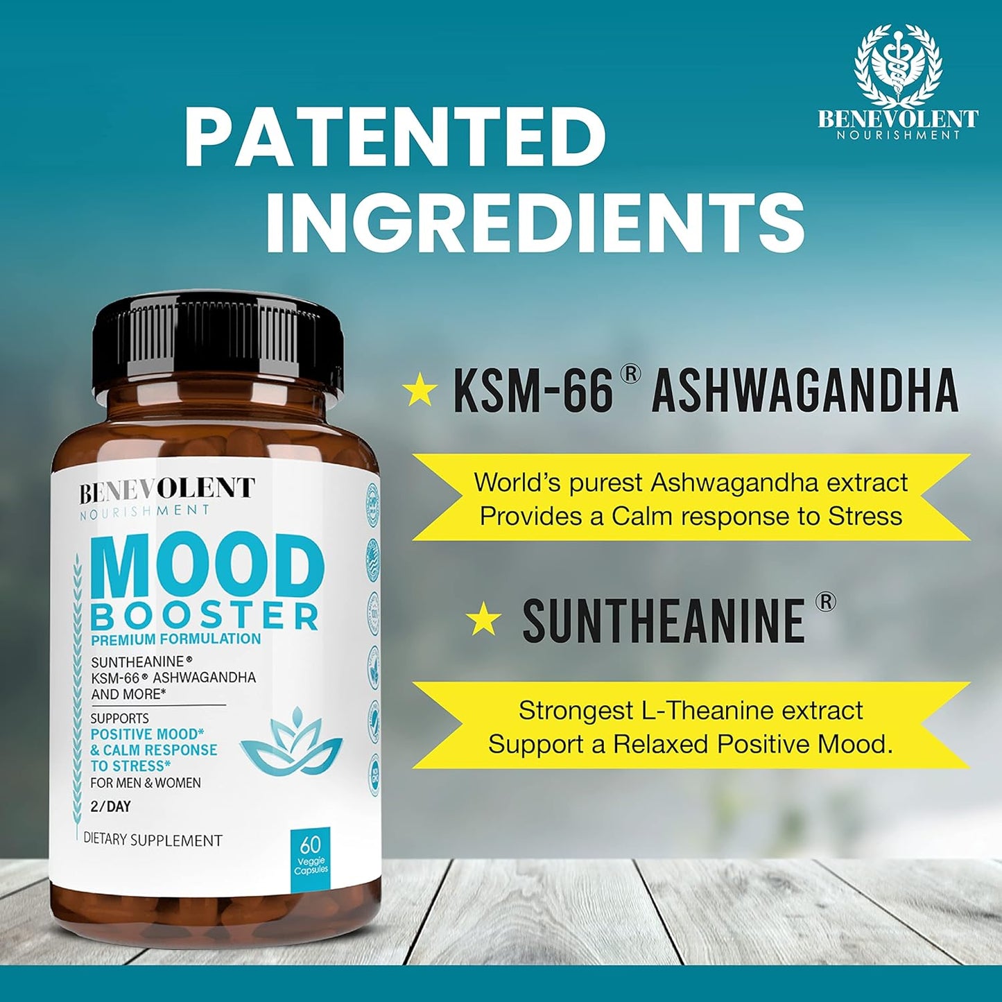 Calm Mood Booster Supplement - Natural Happy Pills for Stress, Sleep & Mood Support - 60 Count