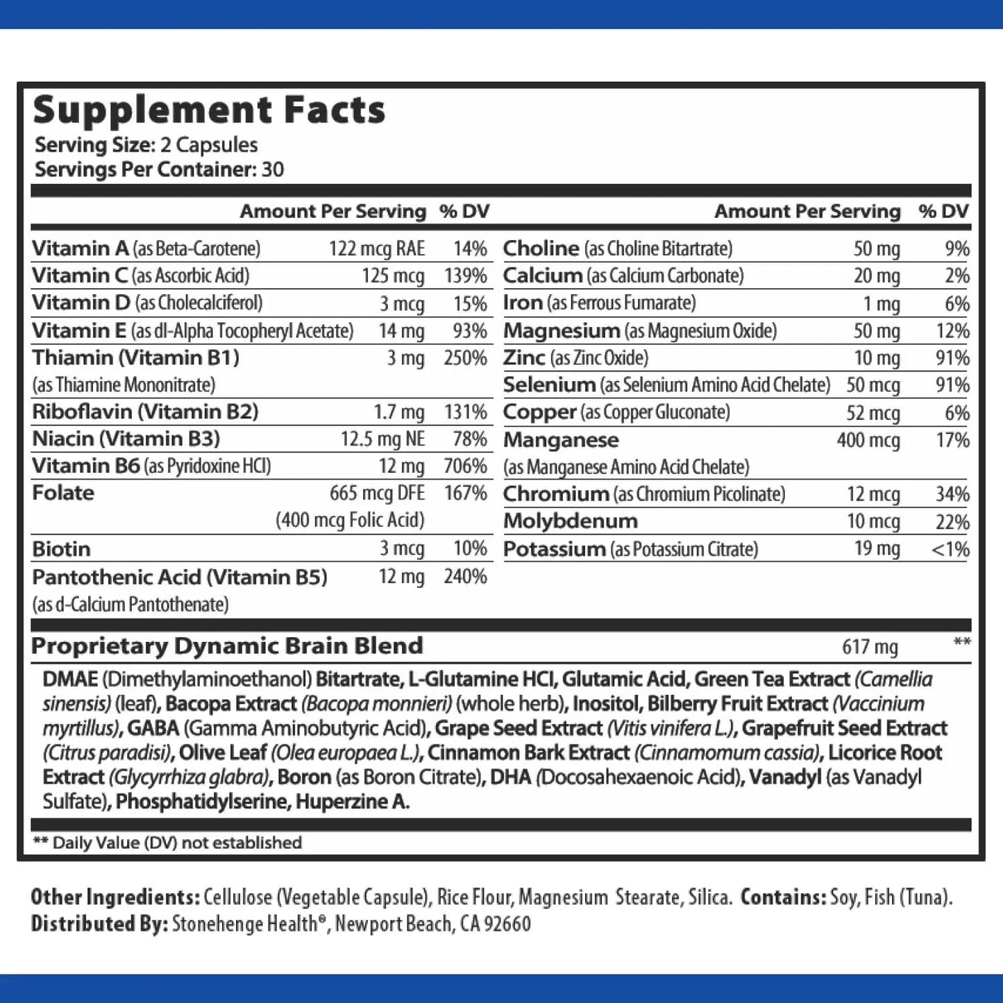 Stonehenge Health Dynamic Brain Supplement – Memory, Focus, & Clarity– Formulated with 40 Unique Nootropic Ingredients 60 capsules Vitamins Depots