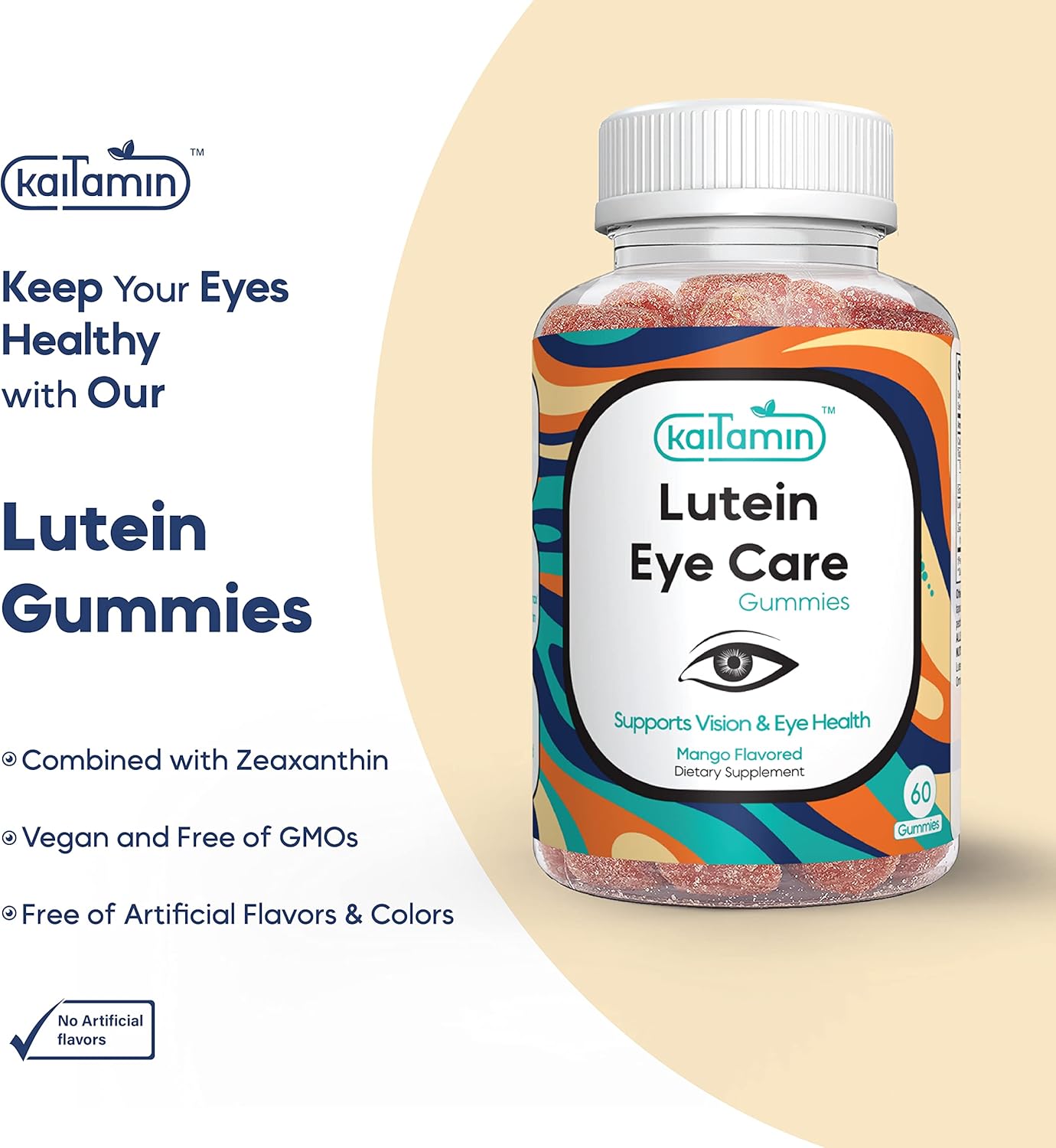 Kaitamin Lutein & Zeaxanthin Eye Supplement for Adults| Blue-Light Protection, Screen-Ray Protection, Dry-Eye Support, Yummy Mango Flavored Vegan, Gluten-Free