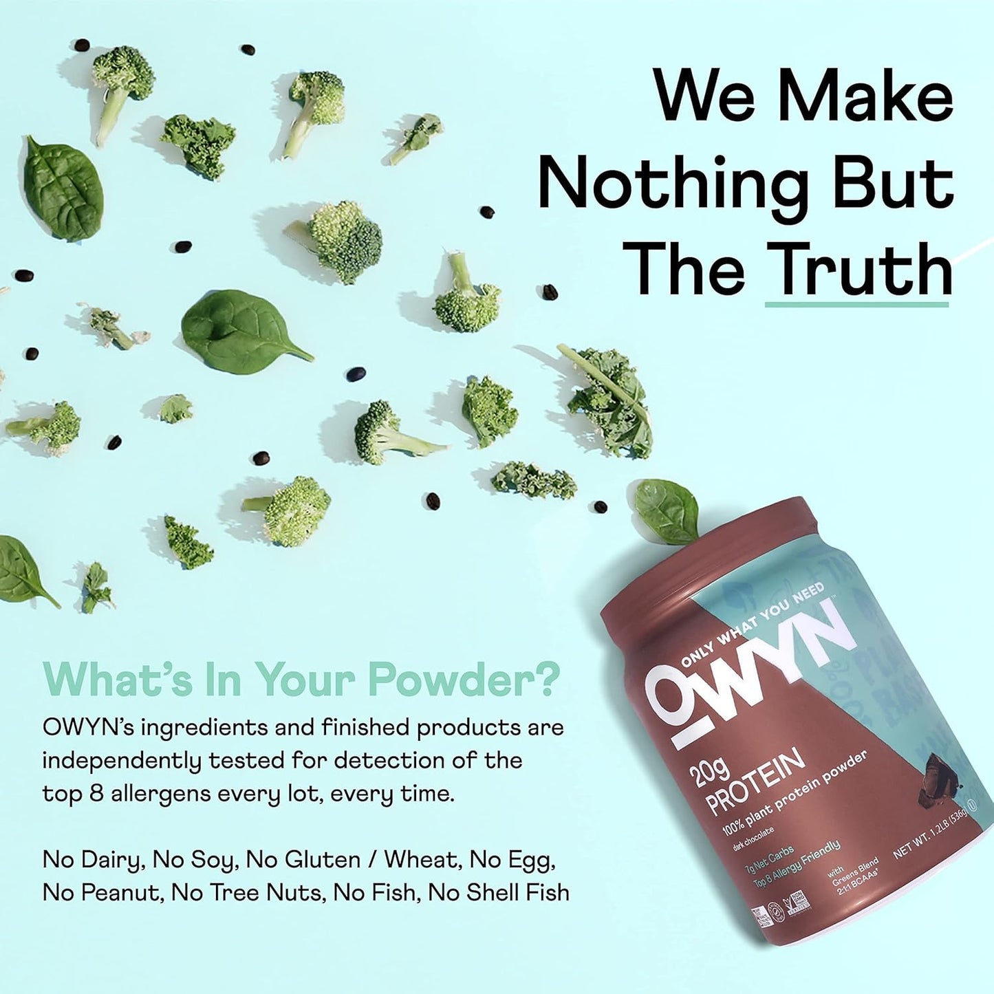 OWYN Only What You Need Plant-Based Protein Powder, Dark Chocolate,