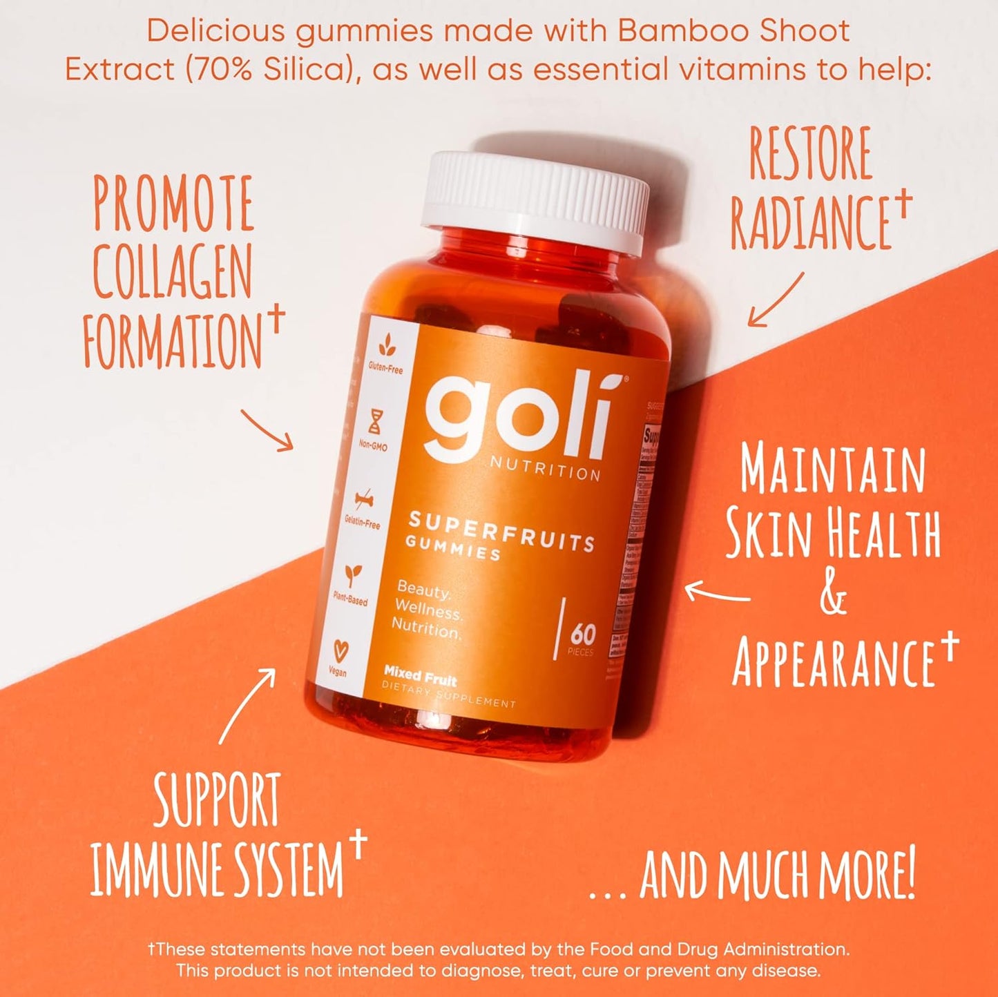 Goli SuperFruits Beauty Gummy Vitamin - 60 Count - Collagen-Promoting Ingredients. Radiate. Rejuvenate. Refresh - Mixed Fruit, Vegan, Plant-Based, Non-GMO, Gluten-Free & Gelatin Free