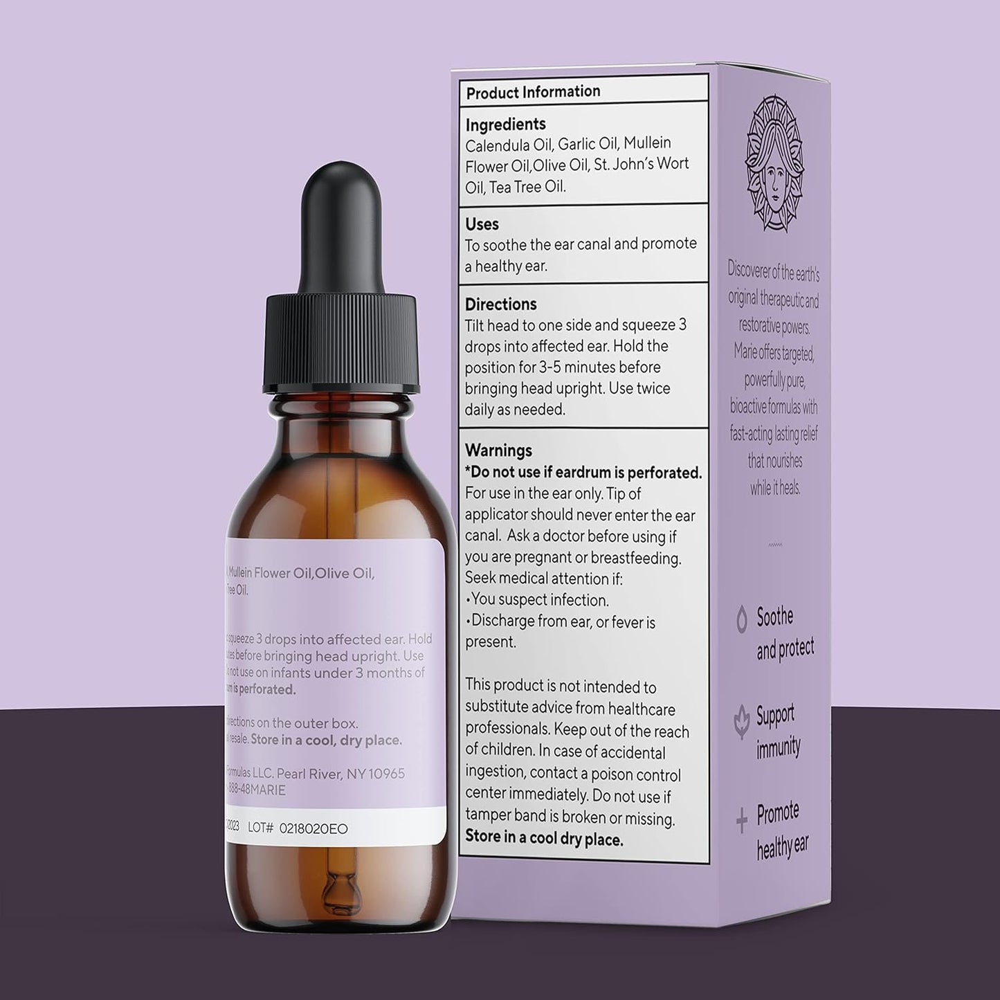 Organic Ear Oil for Ear Infections All Natural Eardrops for Infection Prevention Swimmer's Ear and Wax Removal - Kids Adults Baby Dog Earache Remedy - with Mullein, Garlic | Marie Originals (2 Pack)