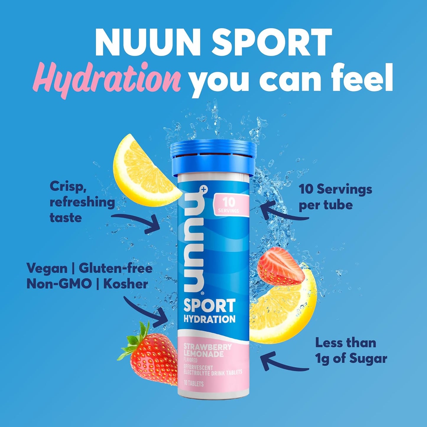Nuun Sport: Electrolyte Drink Tablets, Strawberry Lemonade,(8 count)(Pack of 1)(10 servings each)
