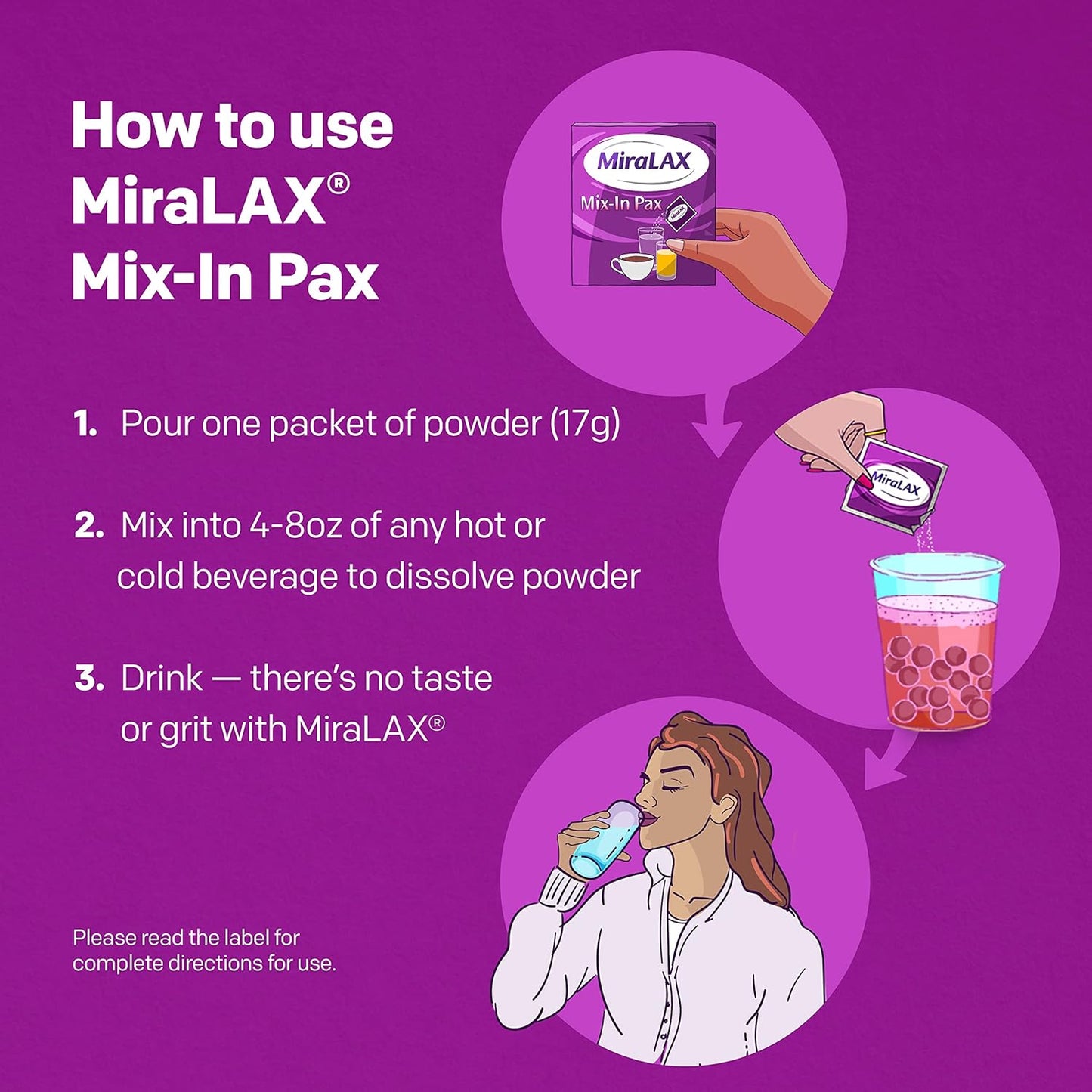 MiraLax Laxative Powder for Gentle Constipation Relief, 10 Count Mix-In Packs + Mixing Stirrers