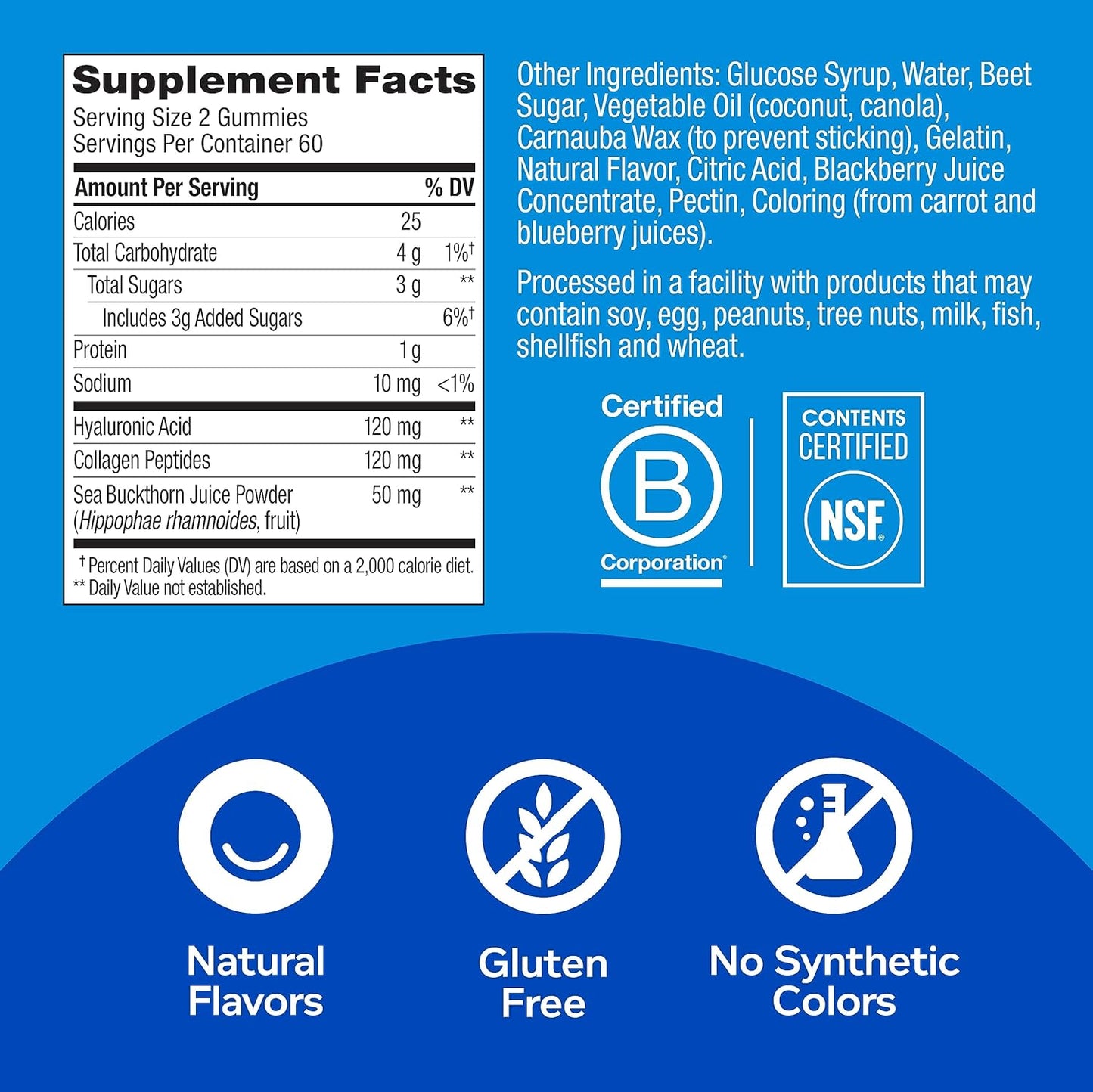 OLLY Glowing Skin Collagen Gummy, Youthful Skin, Hyaluronic Acid, Sea Buckthorn- 120 Ct OLLY