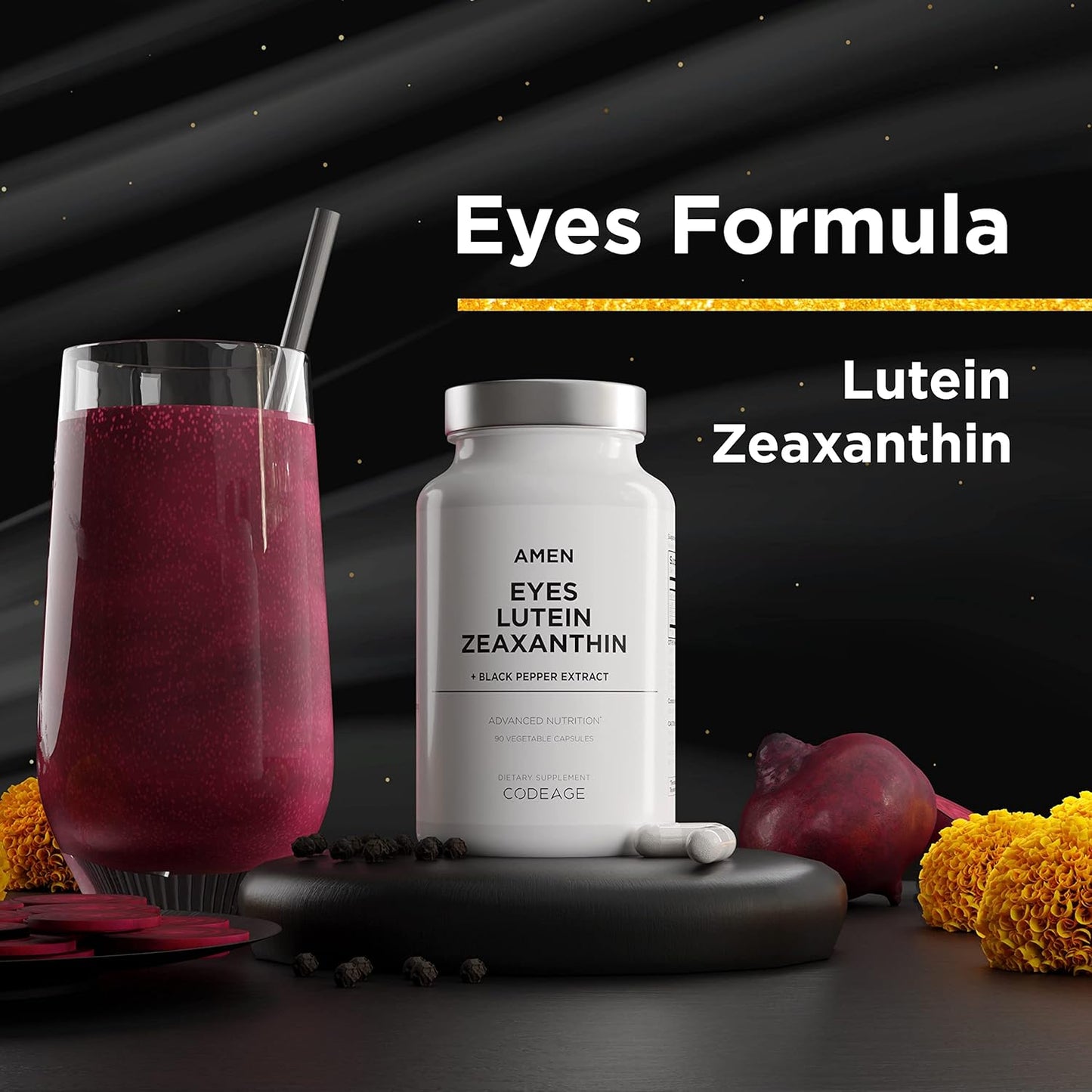 Amen Eyes Lutein Zeaxanthin Supplement - Marigold Red Beet Root Black Pepper - Eye Care, Vision Support Vitamins Formula - 3-Month Supply - Non-GMO - Vegan - 90 Capsules