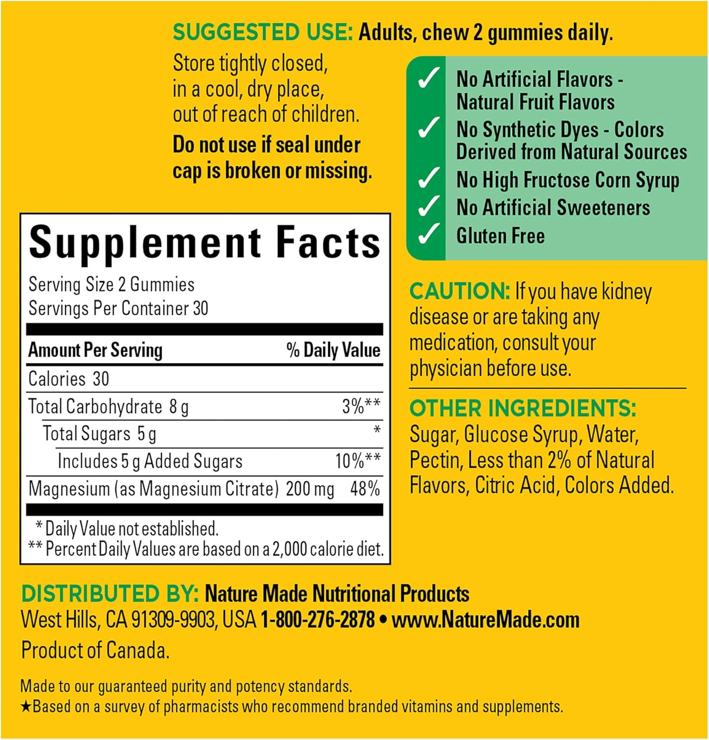 Nature Made High Absorption Magnesium Citrate 200 mg per serving, 60 Gummies, 30 Day Supply