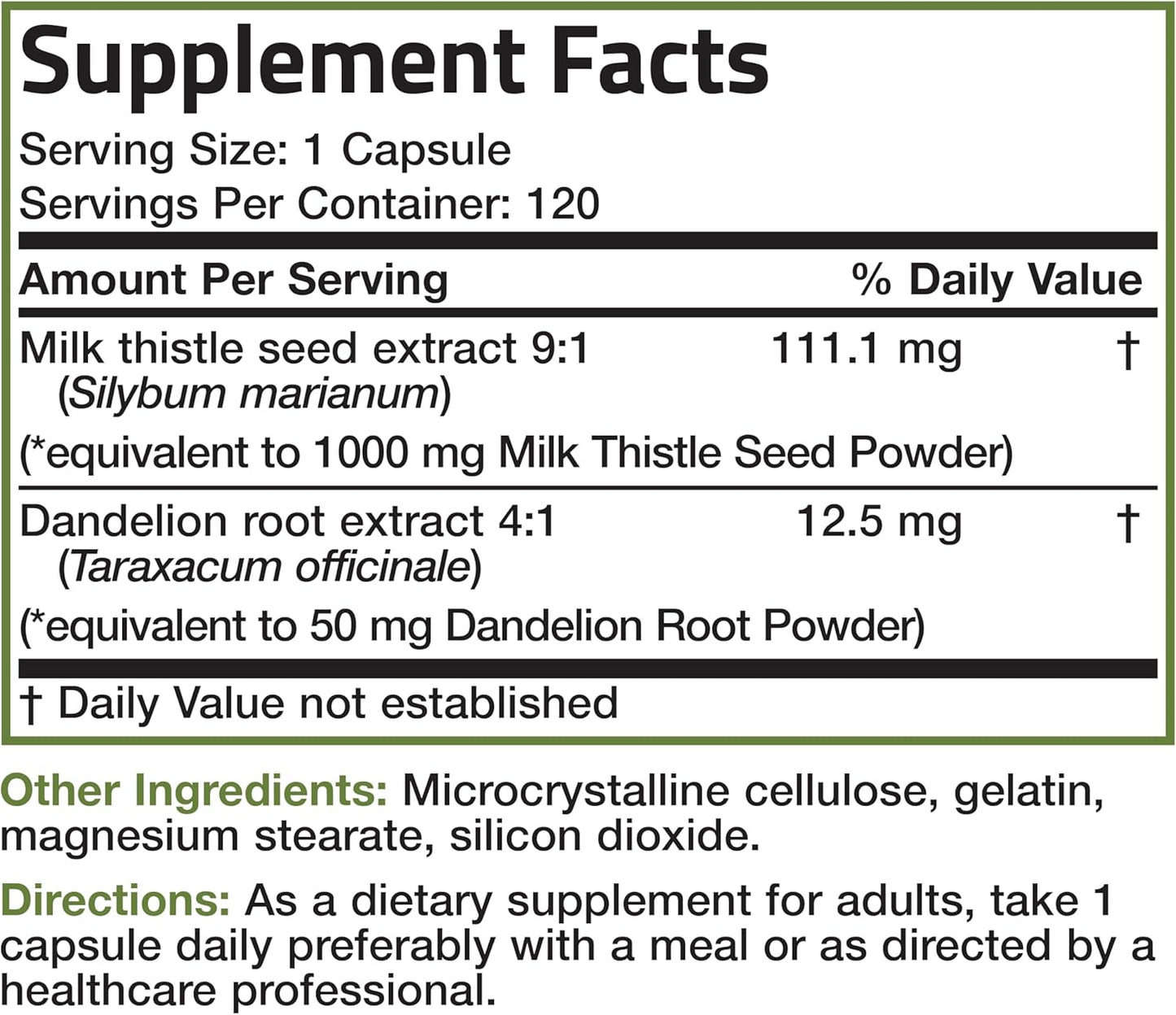 Bronson Milk Thistle 1000mg Silymarin Marianum & Dandelion Root Liver Health Support 120 Capsules