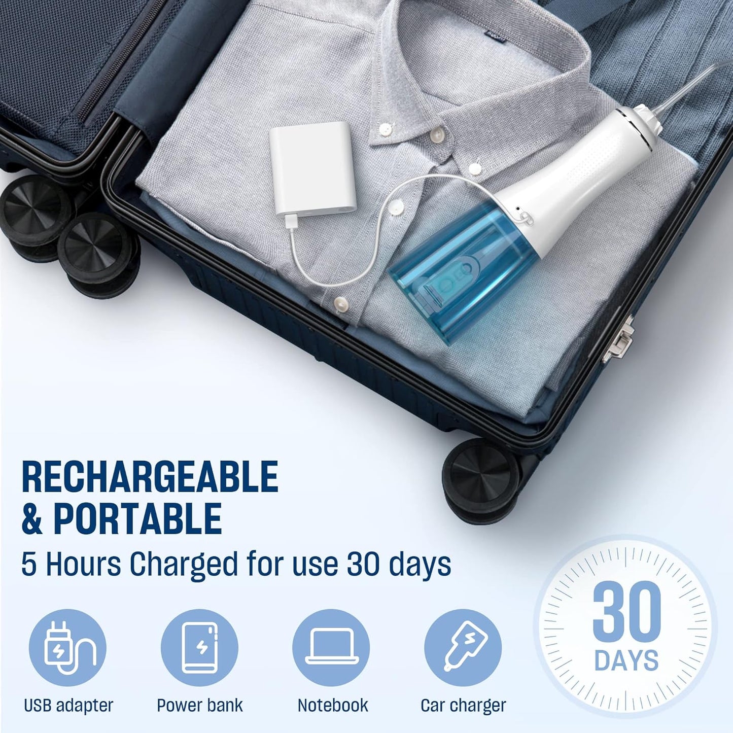 AAU Cordless Water Dental Flosser for Teeth - Portable and Rechargeable 350ML Oral Irrigator with 5 Modes 6 Replaceable Tips - IPX7 Waterproof Powerful Battery Life Water Dental Picks for Travel Home