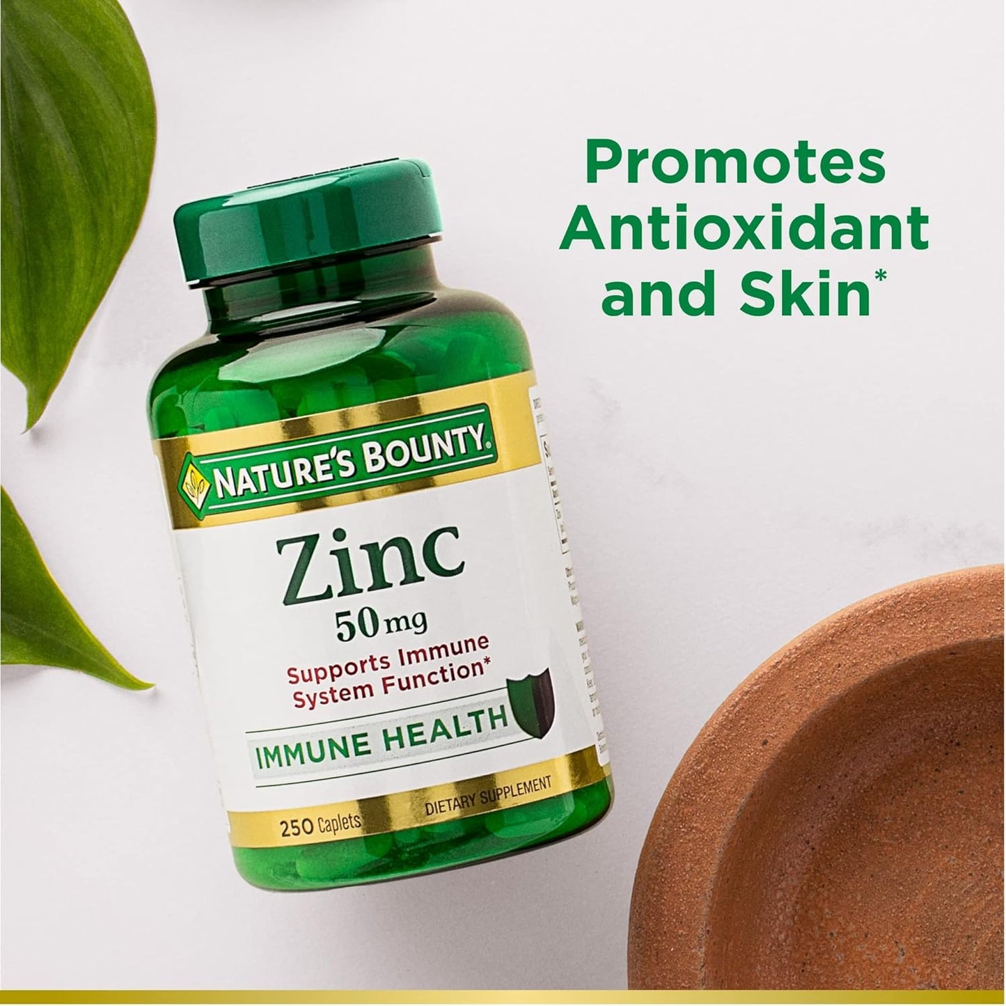 Nature's Bounty, Zinc 50mg, Immune Support & Antioxidant Supplement, Promotes Skin Health 250 Caplets