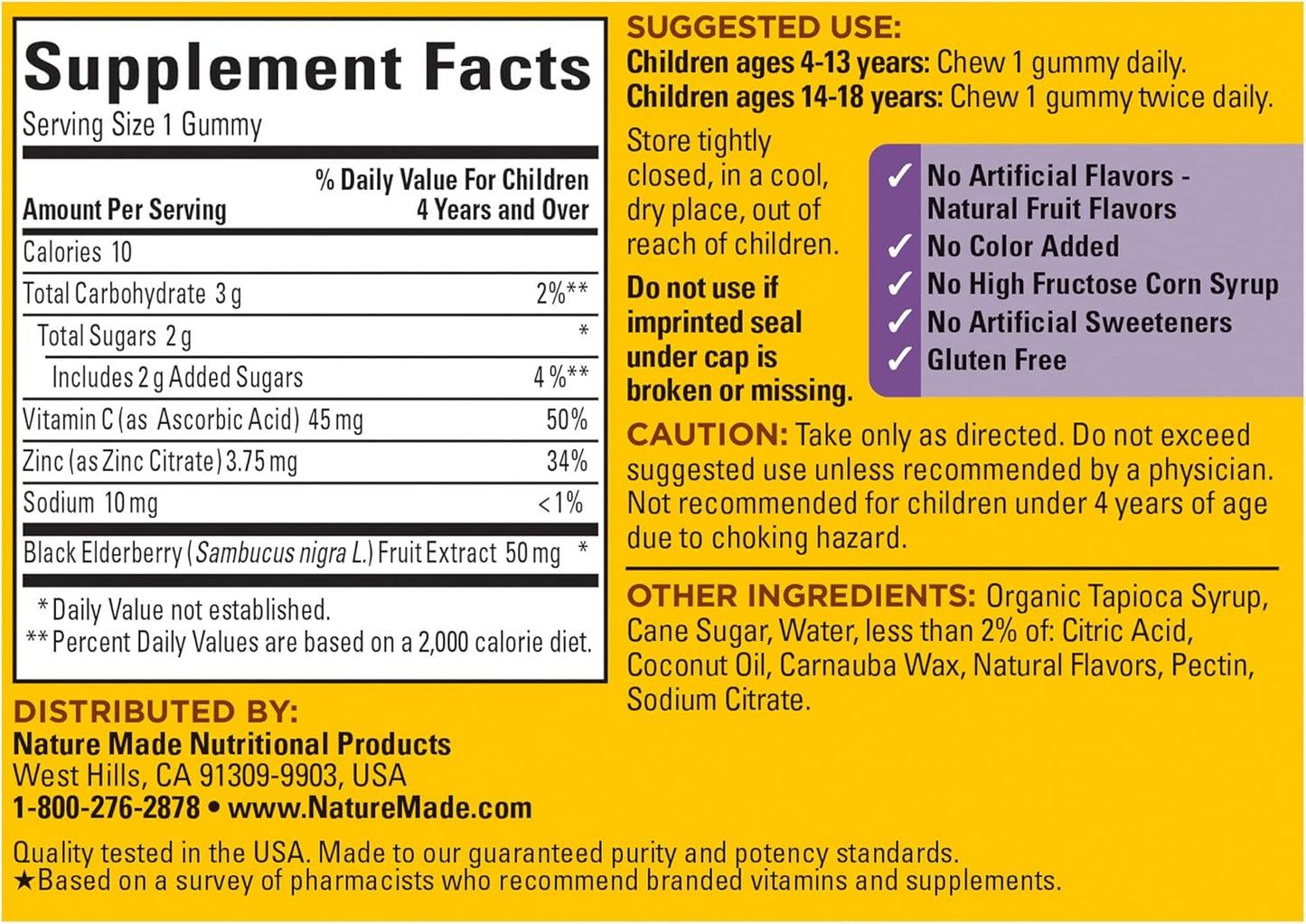 Nature Made Kids First Elderberry with Vitamin C and Zinc, 40 Elderberry Gummies Nature Made