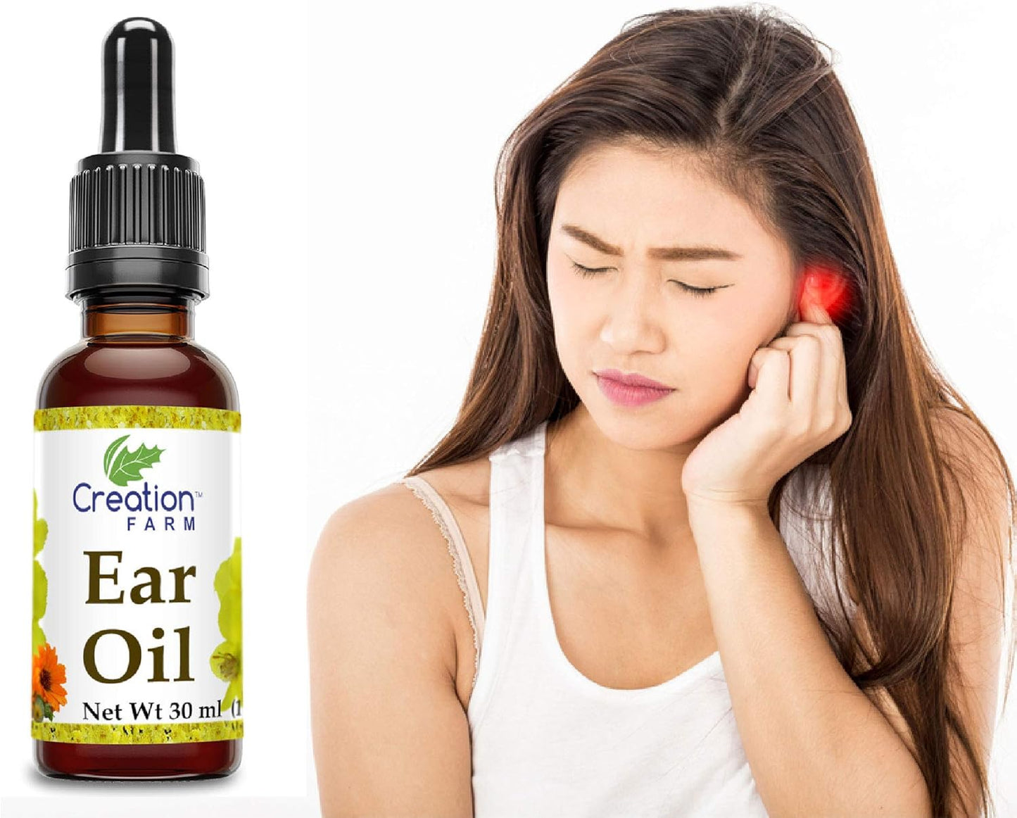 Creation Farm Ear Oil Drops with Mullein, Calendula, St Johns Wort, All Natural Herbal Relief for Earwax Removal, Earache Soothing, Itchy Irritated, Clogged or Dry Ears Made in USA