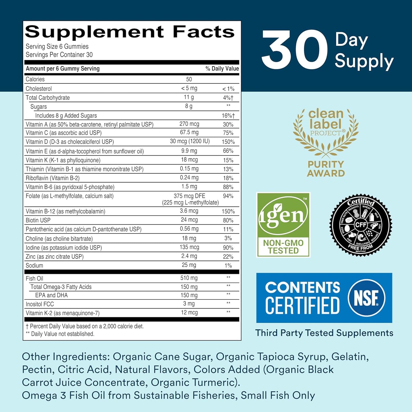 SmartyPants Daily Gummy Multivitamin Adult: Vitamin C, D3, & Zinc for Immunity, Omega 3 Fish Oil (DHA/EPA), Iodine, Choline, Vitamin B6, E, B12, 180 count (30 Day Supply)