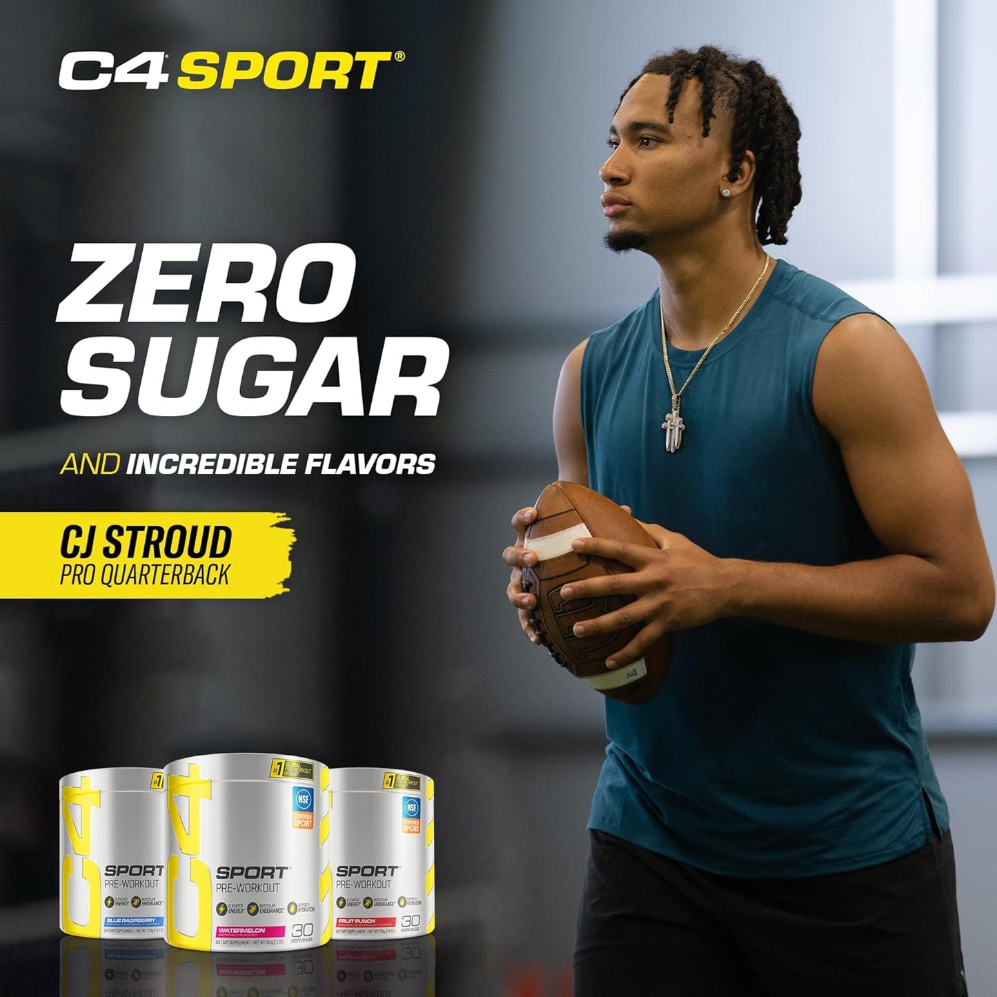C4 Sport Pre Workout Powder Blue Raspberry - Pre Workout Energy with 3g Creatine Monohydrate + 135mg Caffeine and Beta-Alanine Performance Blend - NSF Certified for Sport | 30 Servings