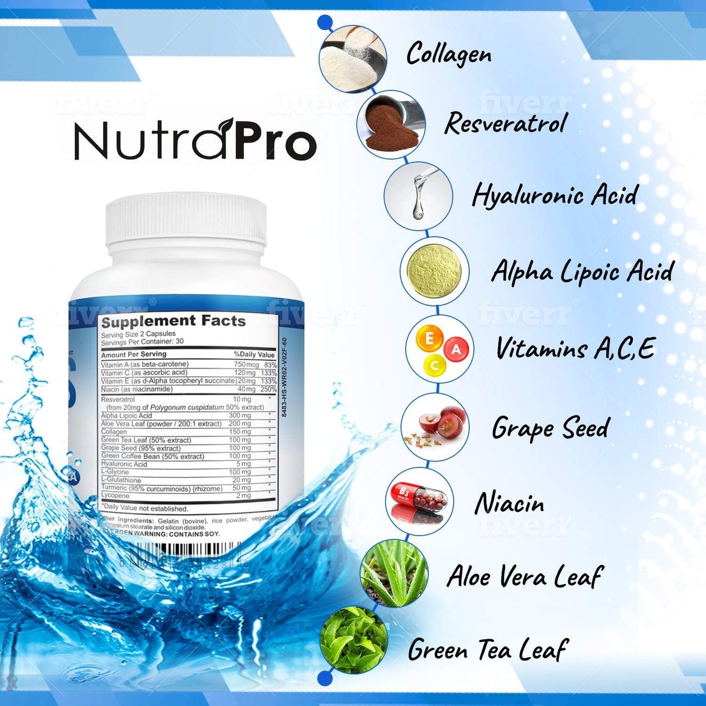 NutraPro Anti Wrinkles and Fine Lines Skin Vitamins + Derma Skin Supplement for Hydrated, Glowing Skin