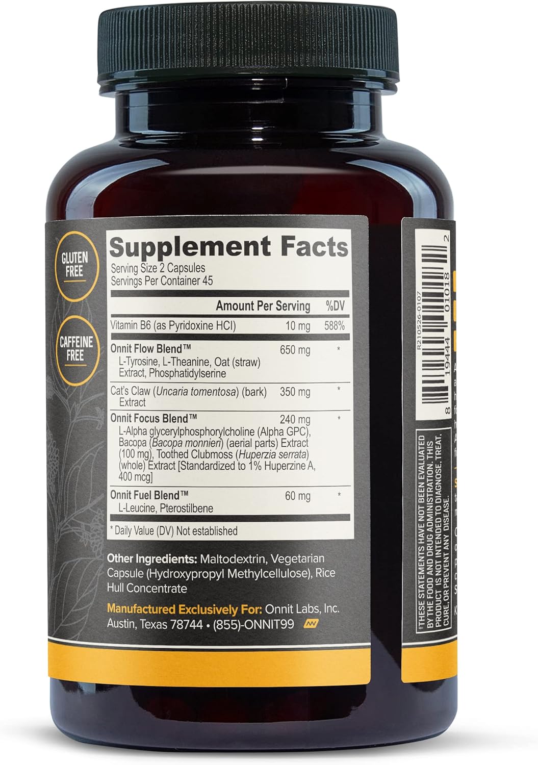 ONNIT Alpha Brain Premium Nootropic Brain Supplement, 30 Count, for Men & Women - Caffeine-Free Focus Capsules for Concentration, Brain & Memory Support - Brain Booster Cat's Claw, Bacopa, Oat Straw