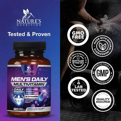 Nature's Nutrition Multivitamin for Men with Vitamin A, C, D, E, & B Vitamins with Zinc for Immune Health & Energy Support 60 Count Nature's Nutrition