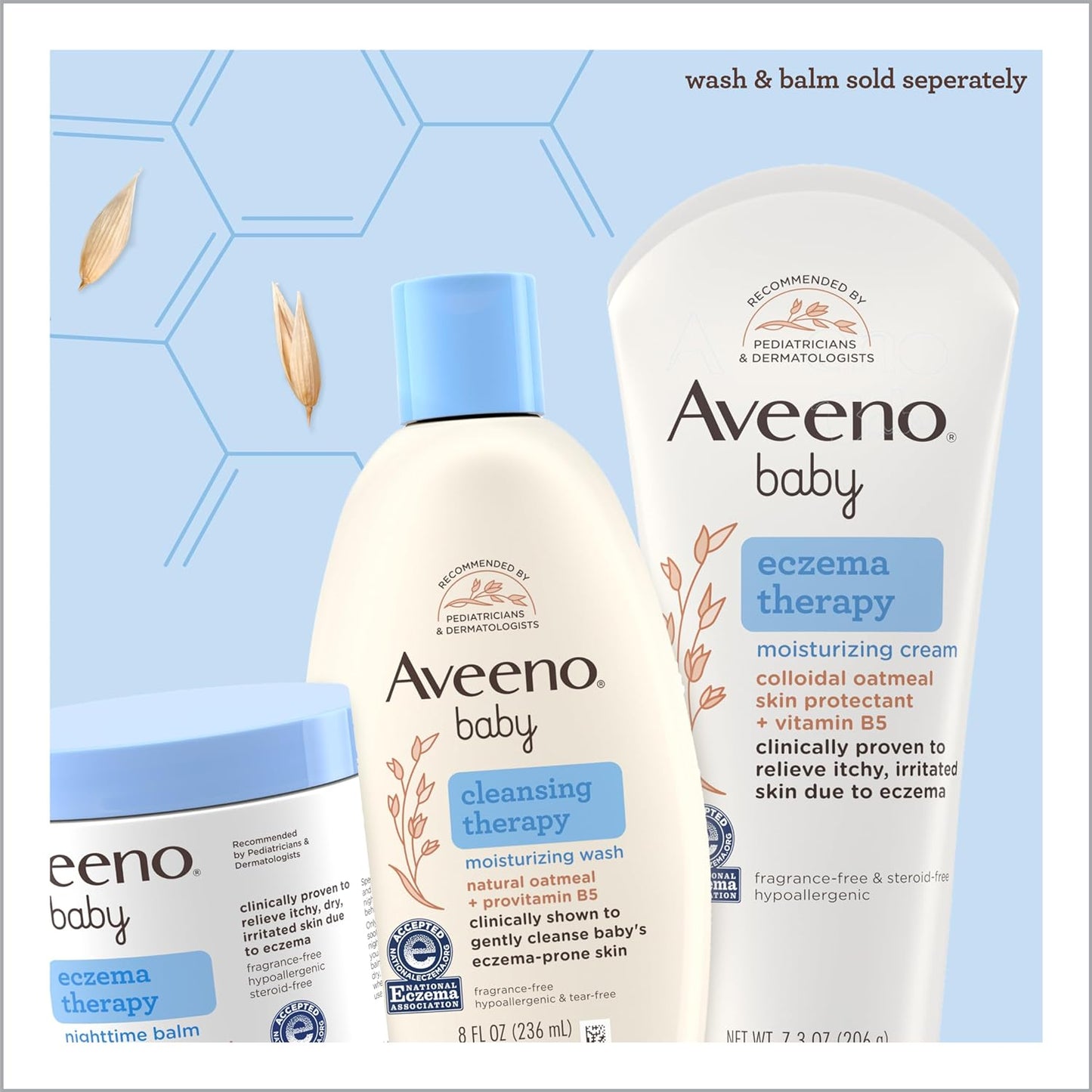 Aveeno Baby Eczema Therapy Moisturizing Cream, Natural Colloidal Oatmeal & Vitamin B5, Moisturizes & Relieves Dry, Itchy, Irritated Skin, Paraben & Steroid & Fragrance Free, 7