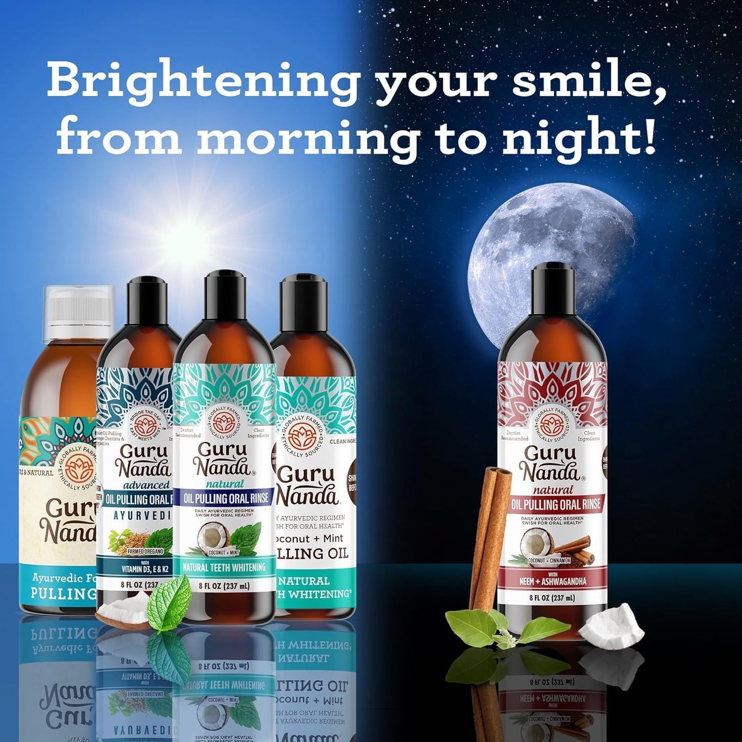 GuruNanda Oil Pulling (8 Fl.Oz) with Coconut Oil and Peppermint Oil for Oral Health, Healthy Teeth and Gums, Alcohol Free Mouthwash, Teeth Whitening, Helps with Bad Breath and Freshens Mouth