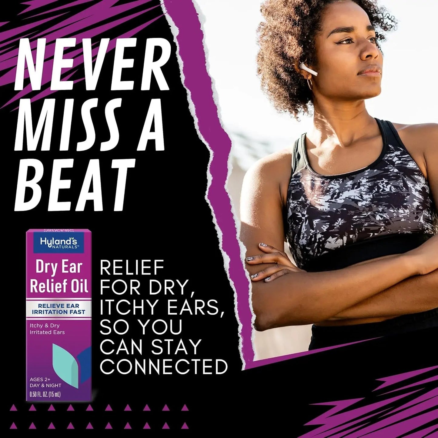 Naturals Dry Ear Relief Oil, Relieve Ear Irritation Fast, for Itchy & Dry Irritated Ears, Ages 2+, Day & Night Drops, 0.5 Ounce Hyland's